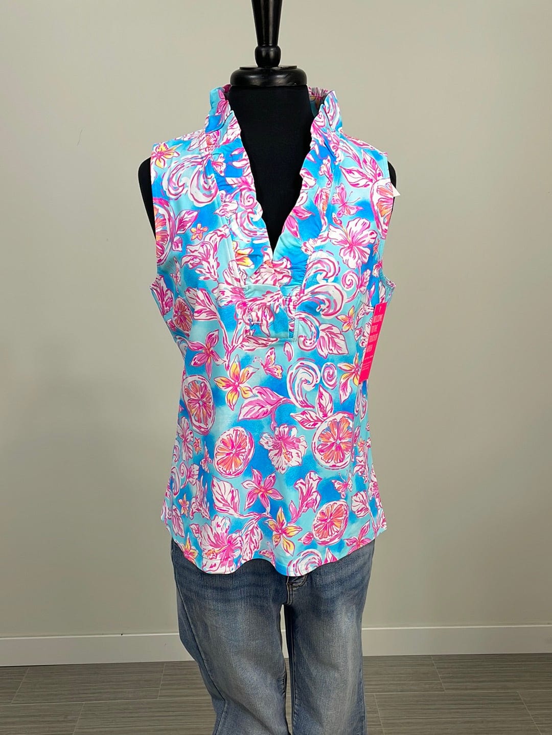 Summer Vibes Ruffle Neck Sleeveless Top