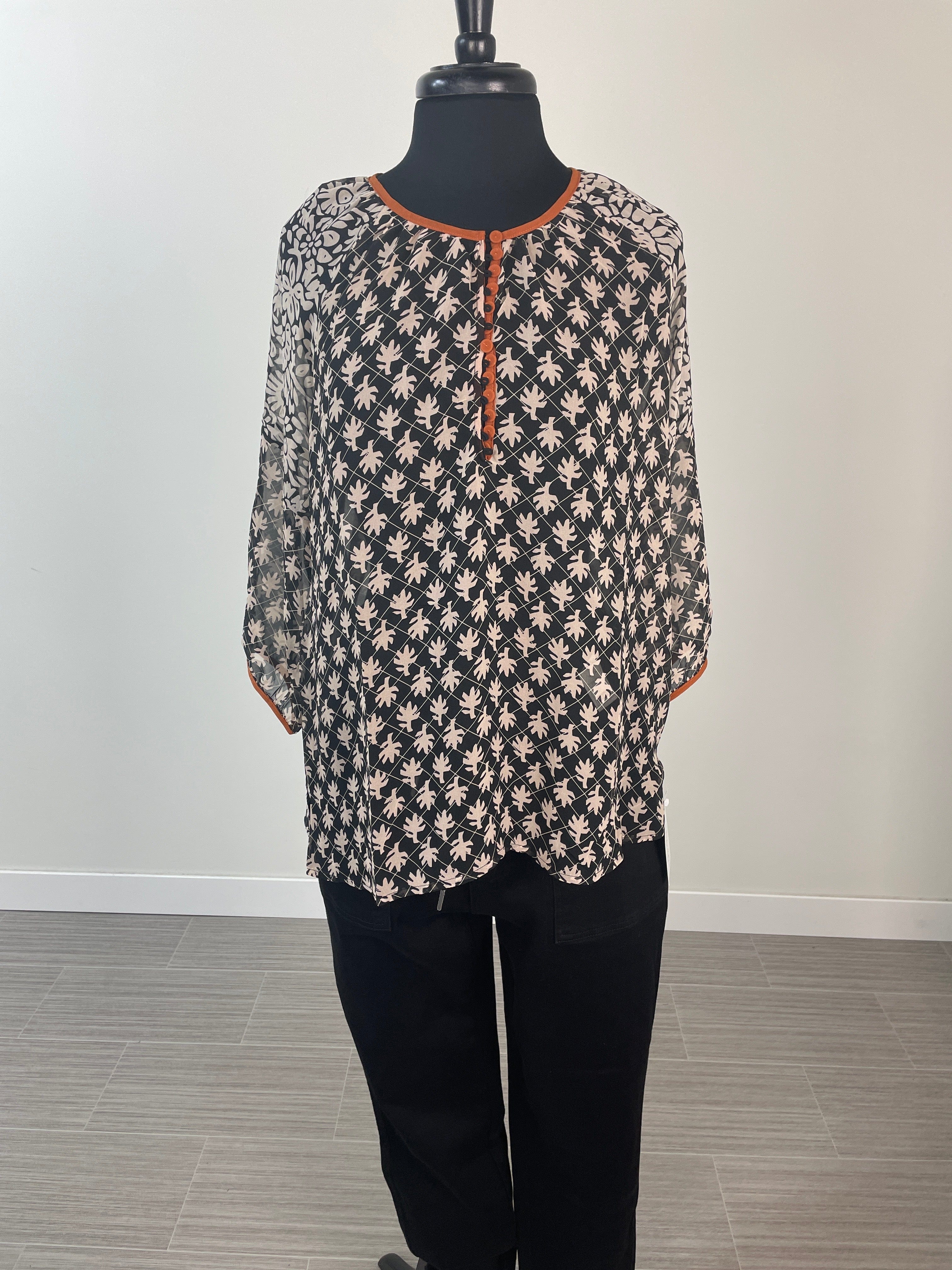 Black Geo Mixed Sheer Blouse