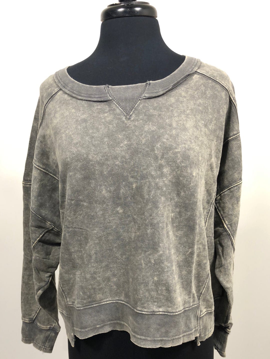Mocha Grey Acid Wash Terry Pullover