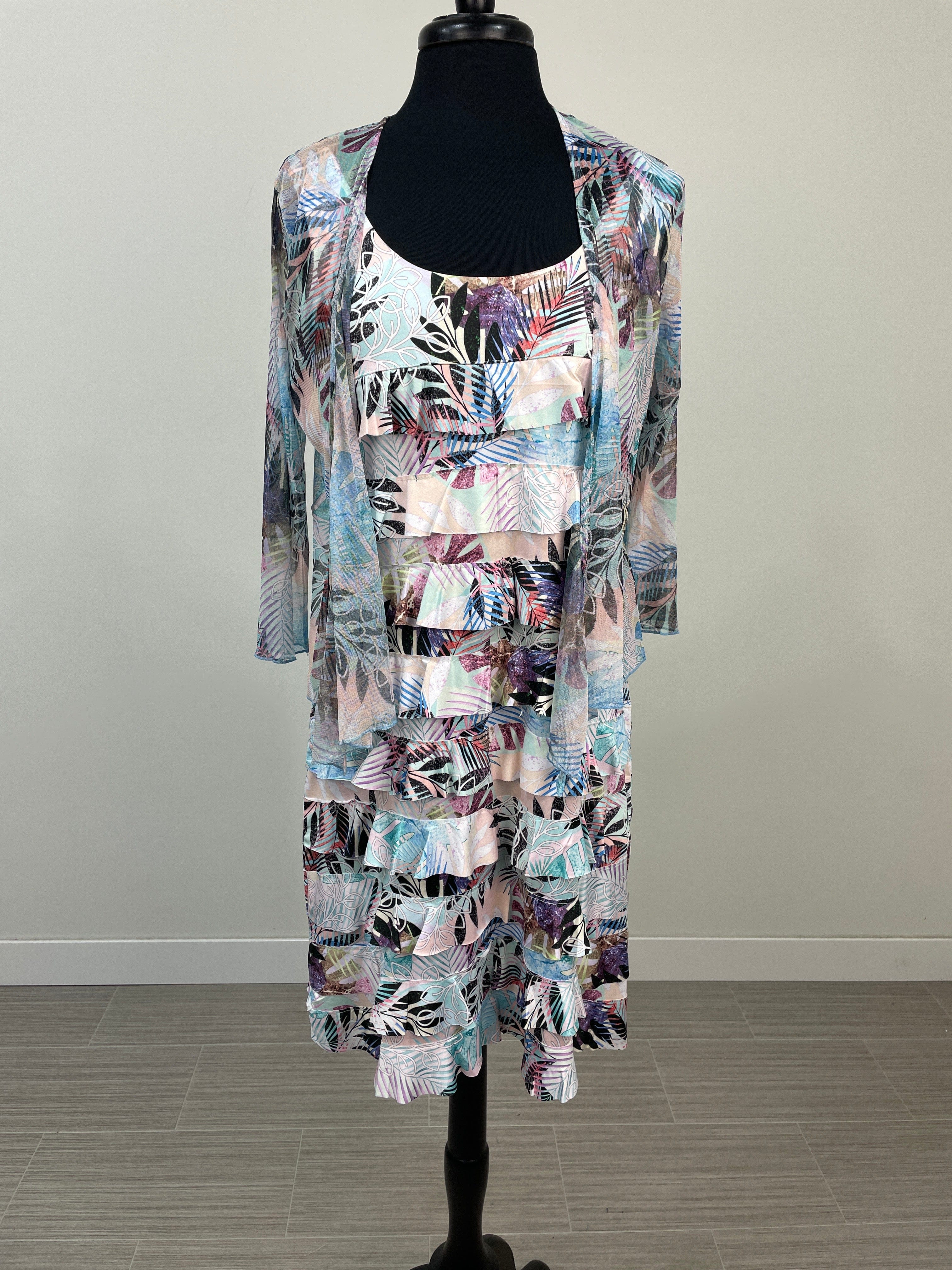 Blue Tropical Ruffle Dress & Bolero Set