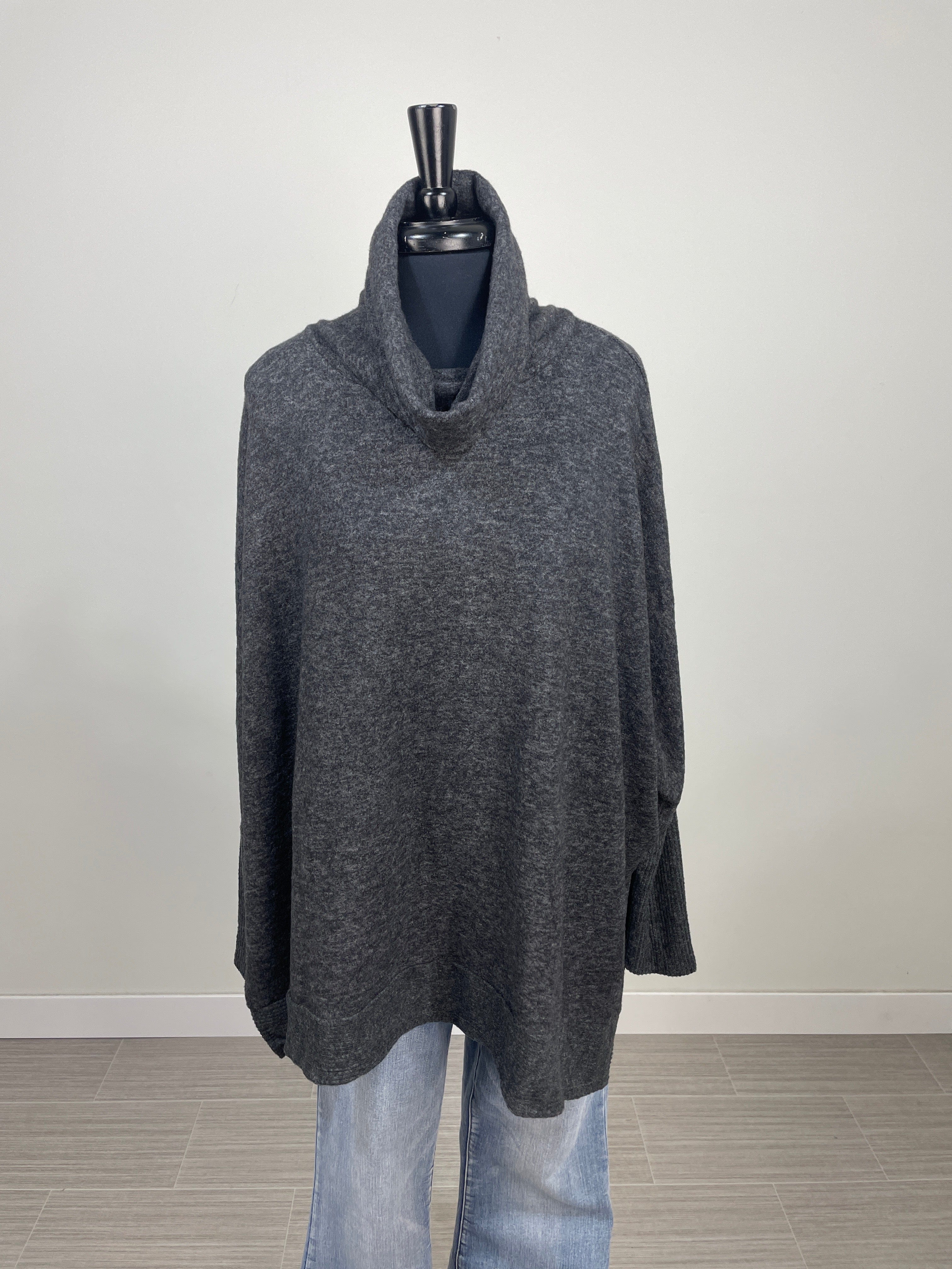 Black Brushed Cowl Poncho Sweater