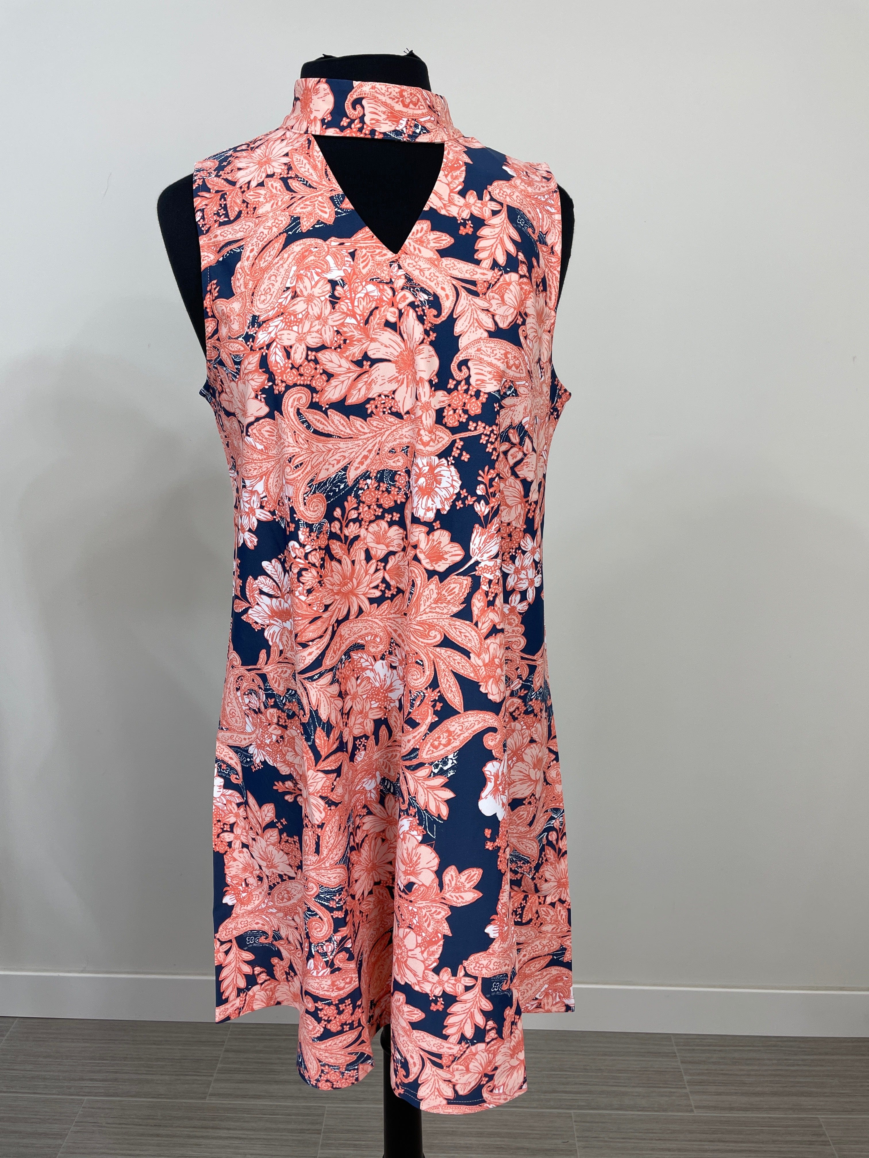 Navy & Pink Floral Dorothy High Neck Dress