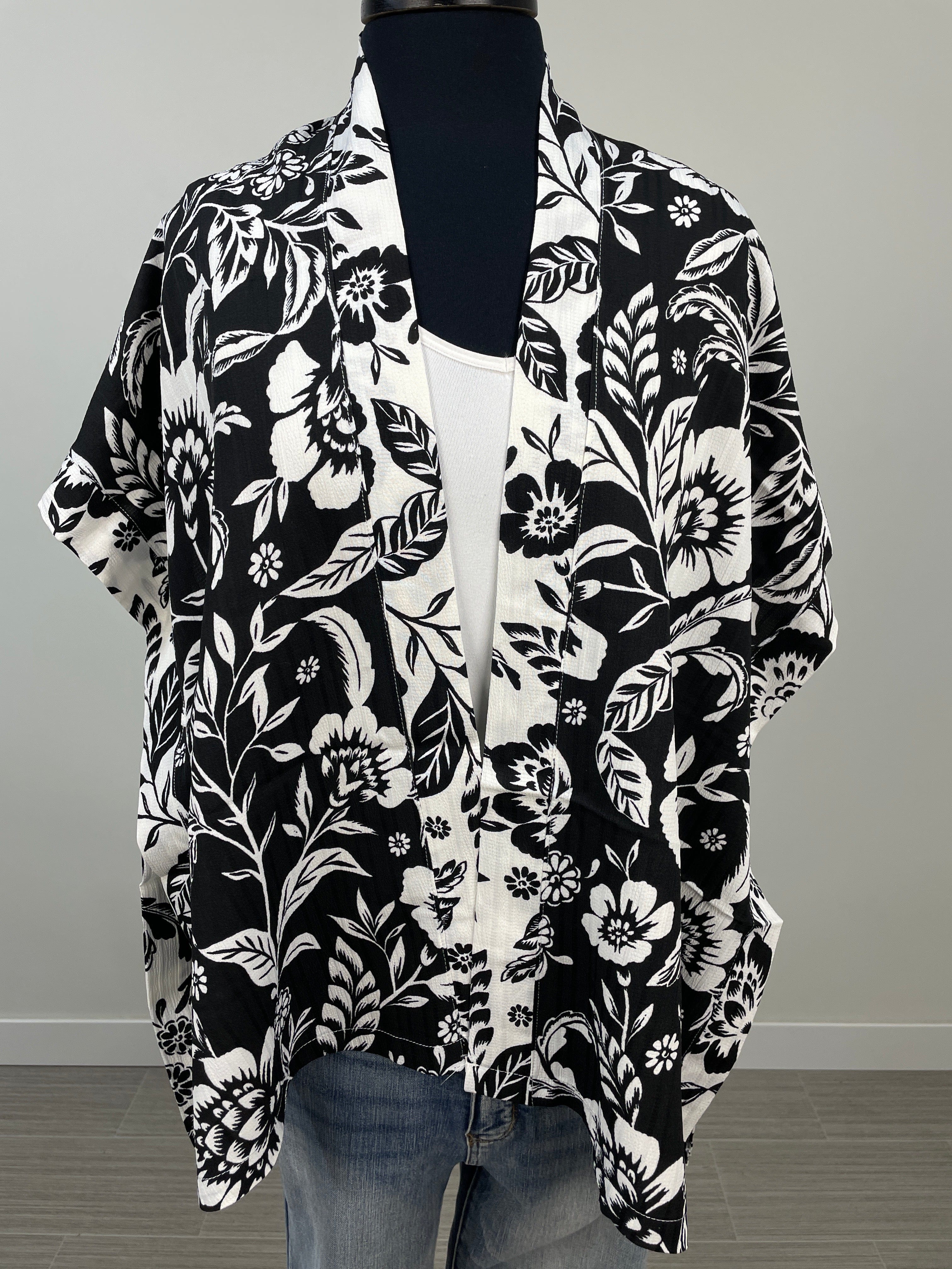 Black & White Floral Kimono