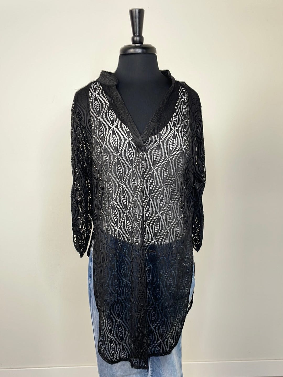 Black Mesh 3/4 Sleeve Cover Up