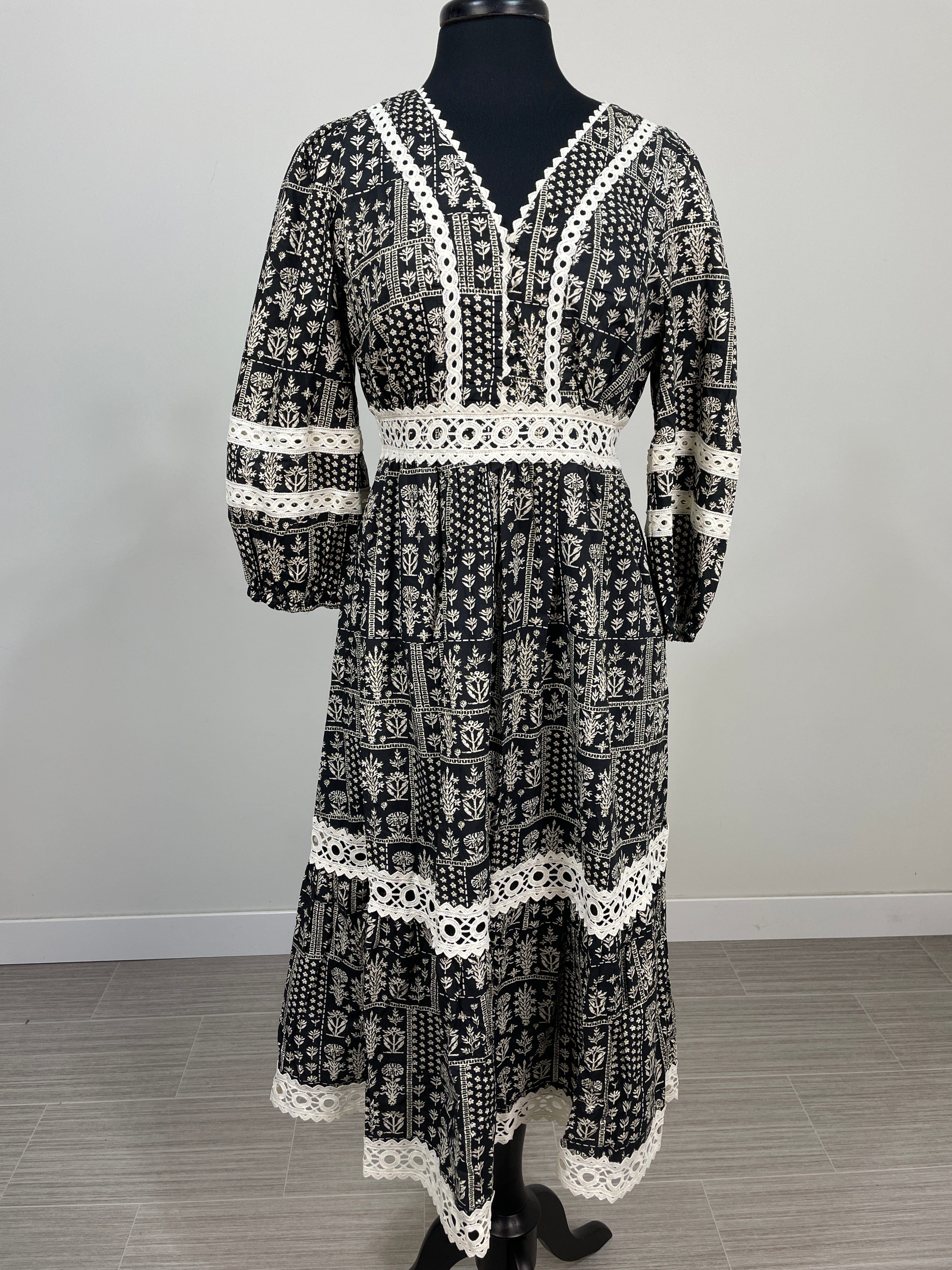 Black & Ivory Mixed Patterned Dress