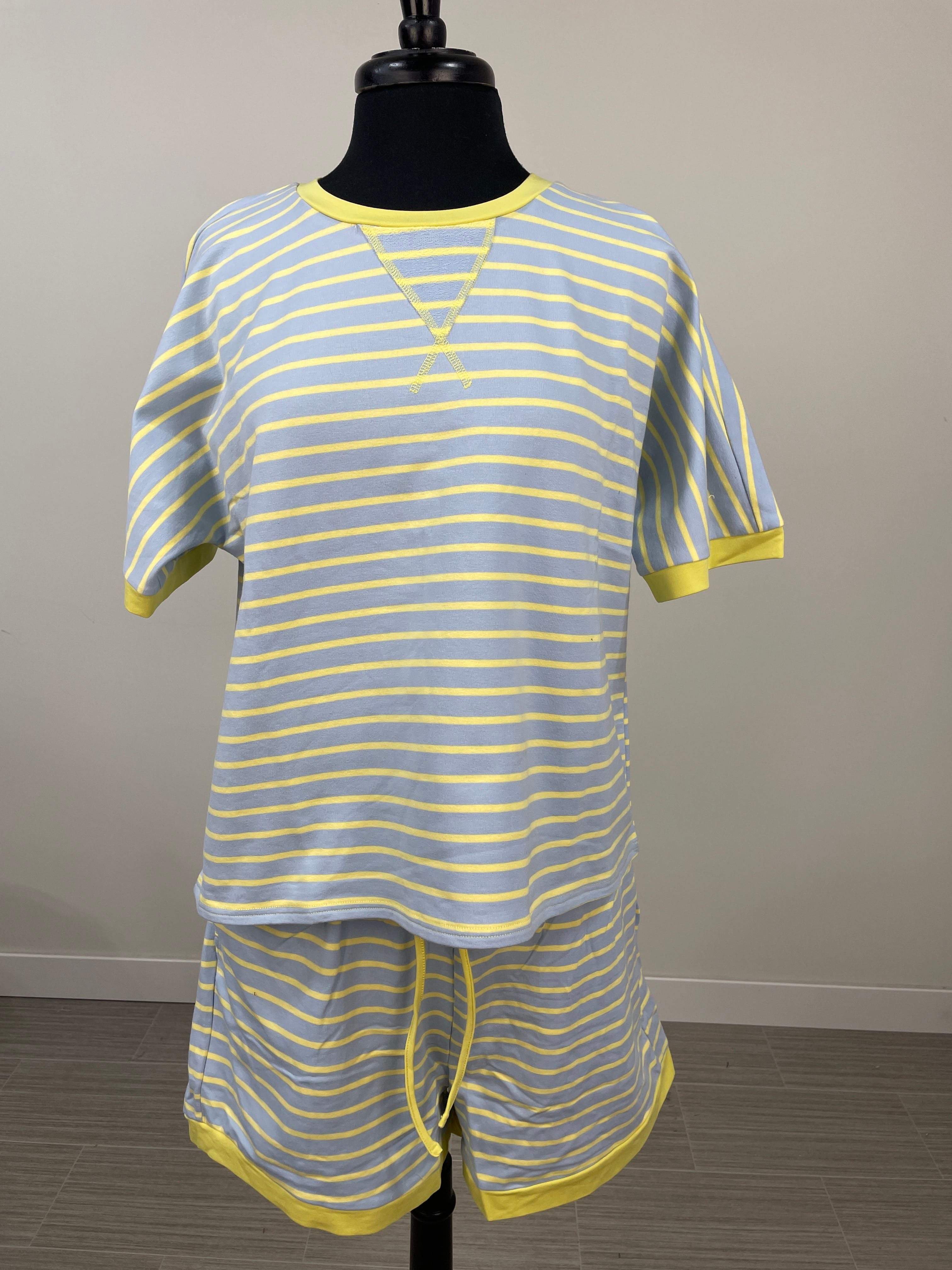 Blue & Lime Stripe Short Set