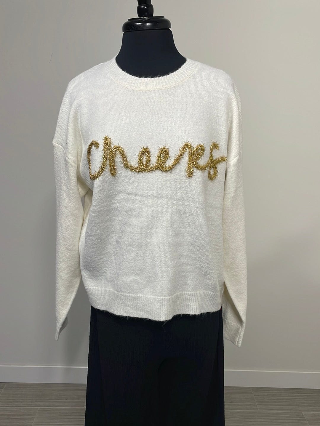 Ivory Tinsel Gold Cheers Sweater