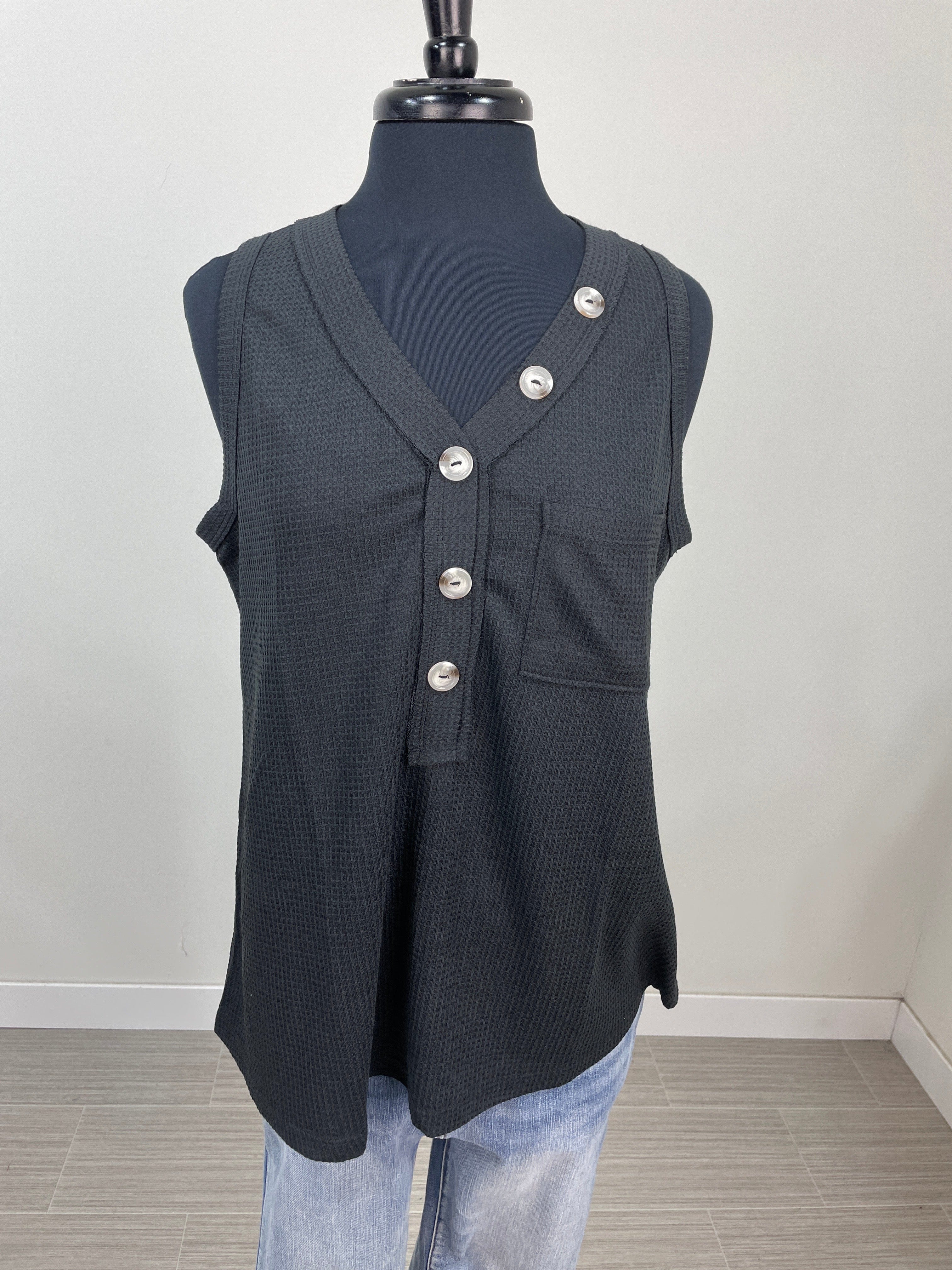 Black Waffle Detail Tank