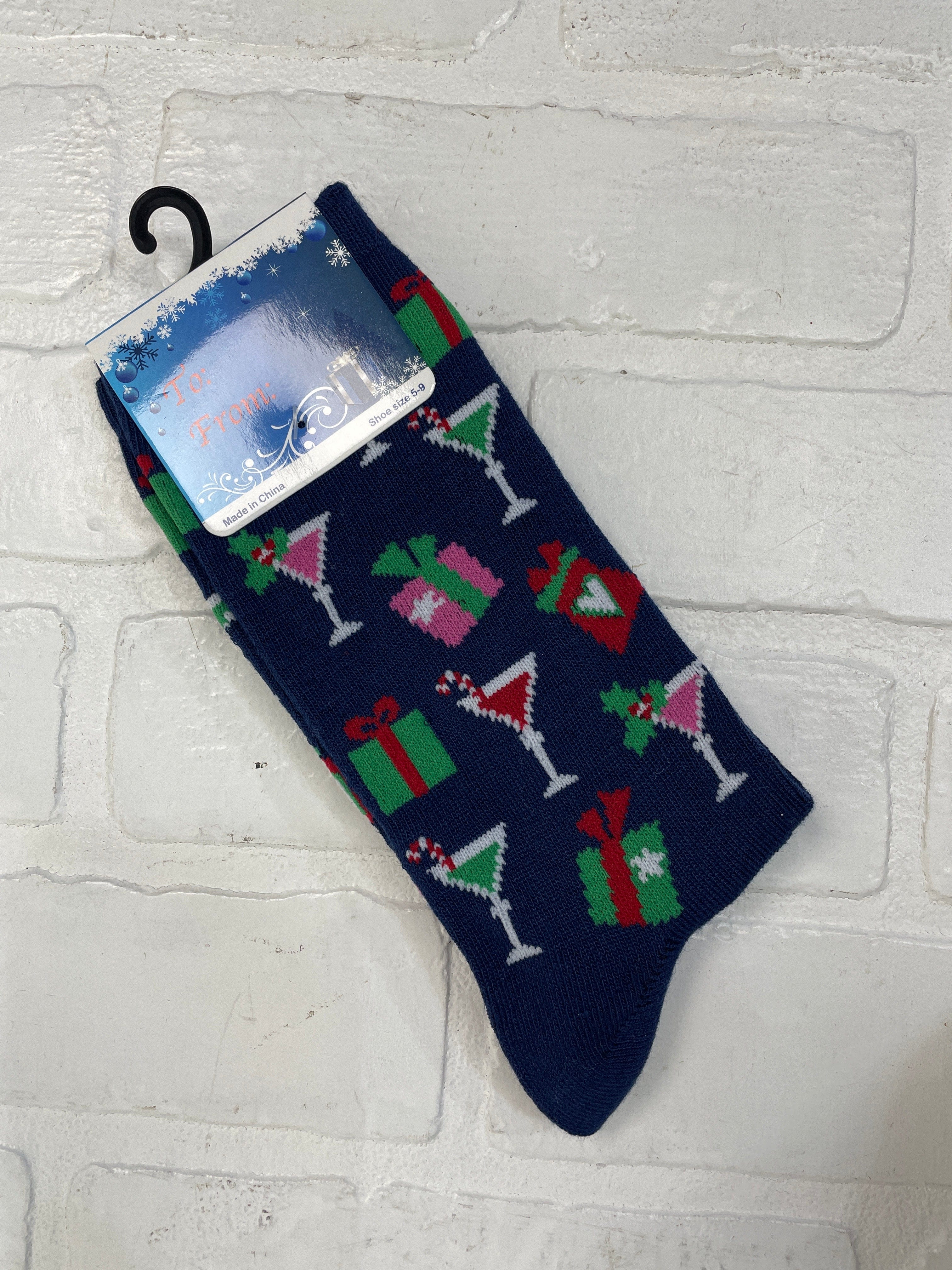 Gifts & Drinks Holiday Navy Socks