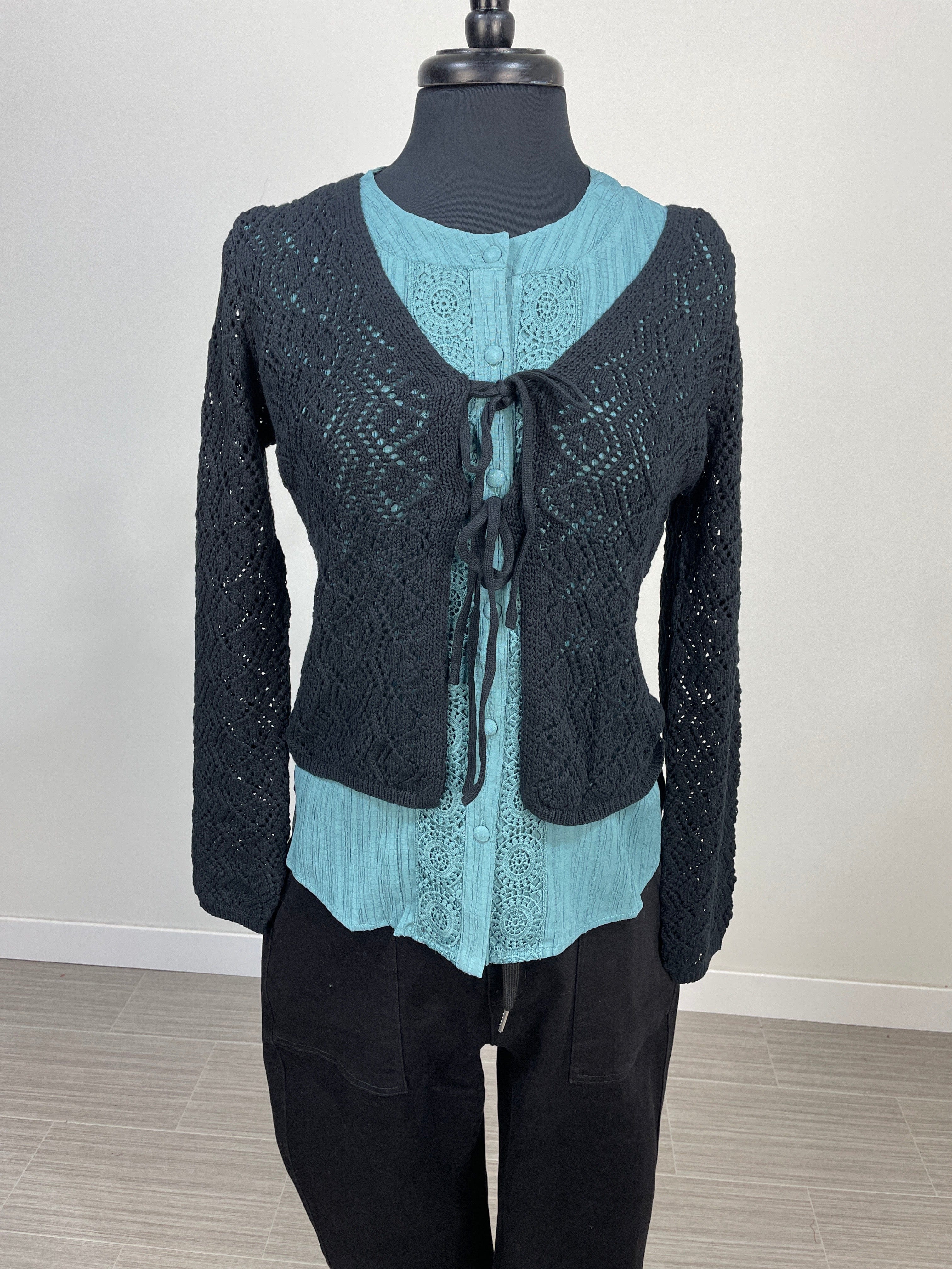 Black Crochet Cardigan