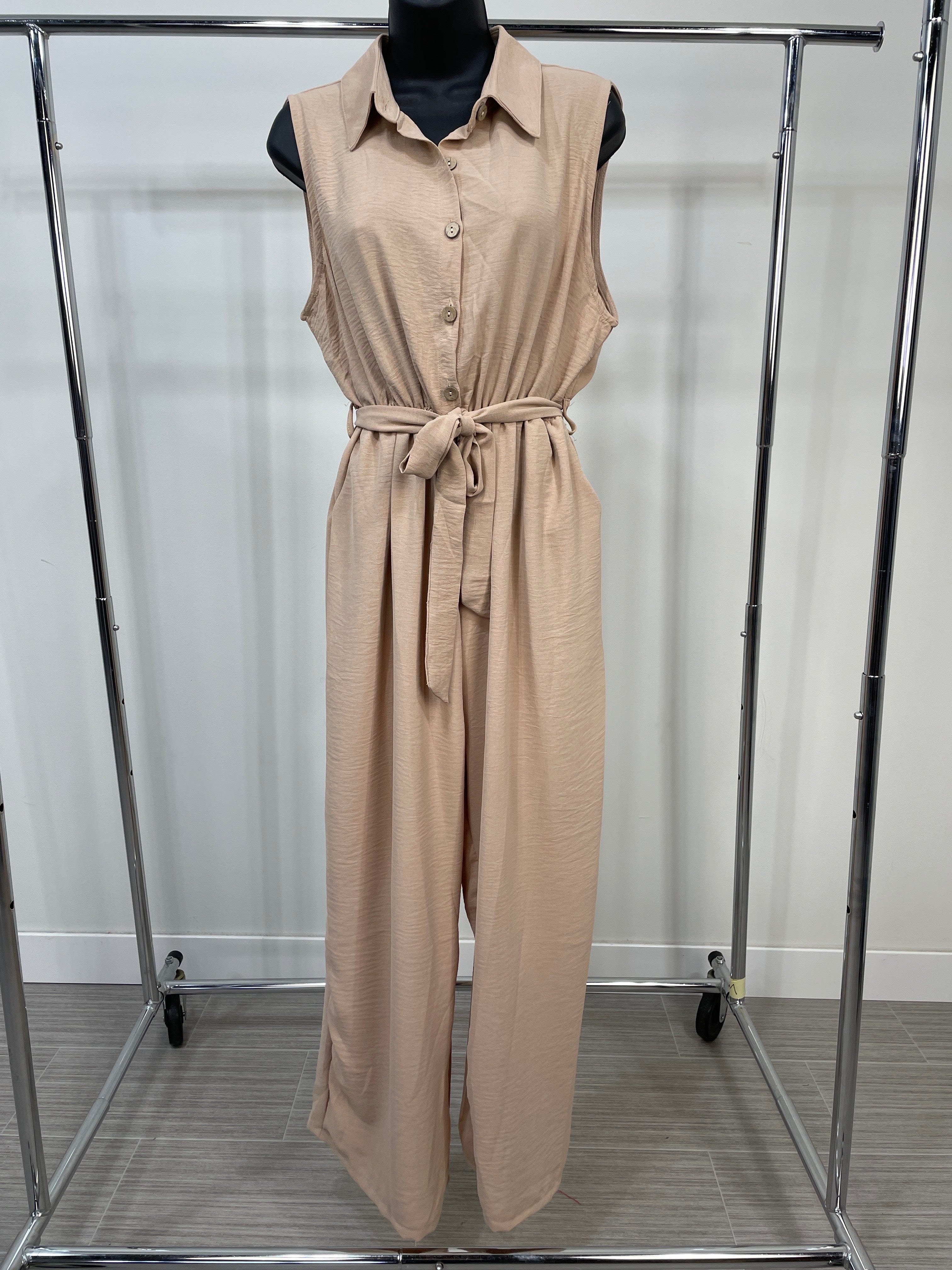 Beige Belted Jumpsuit