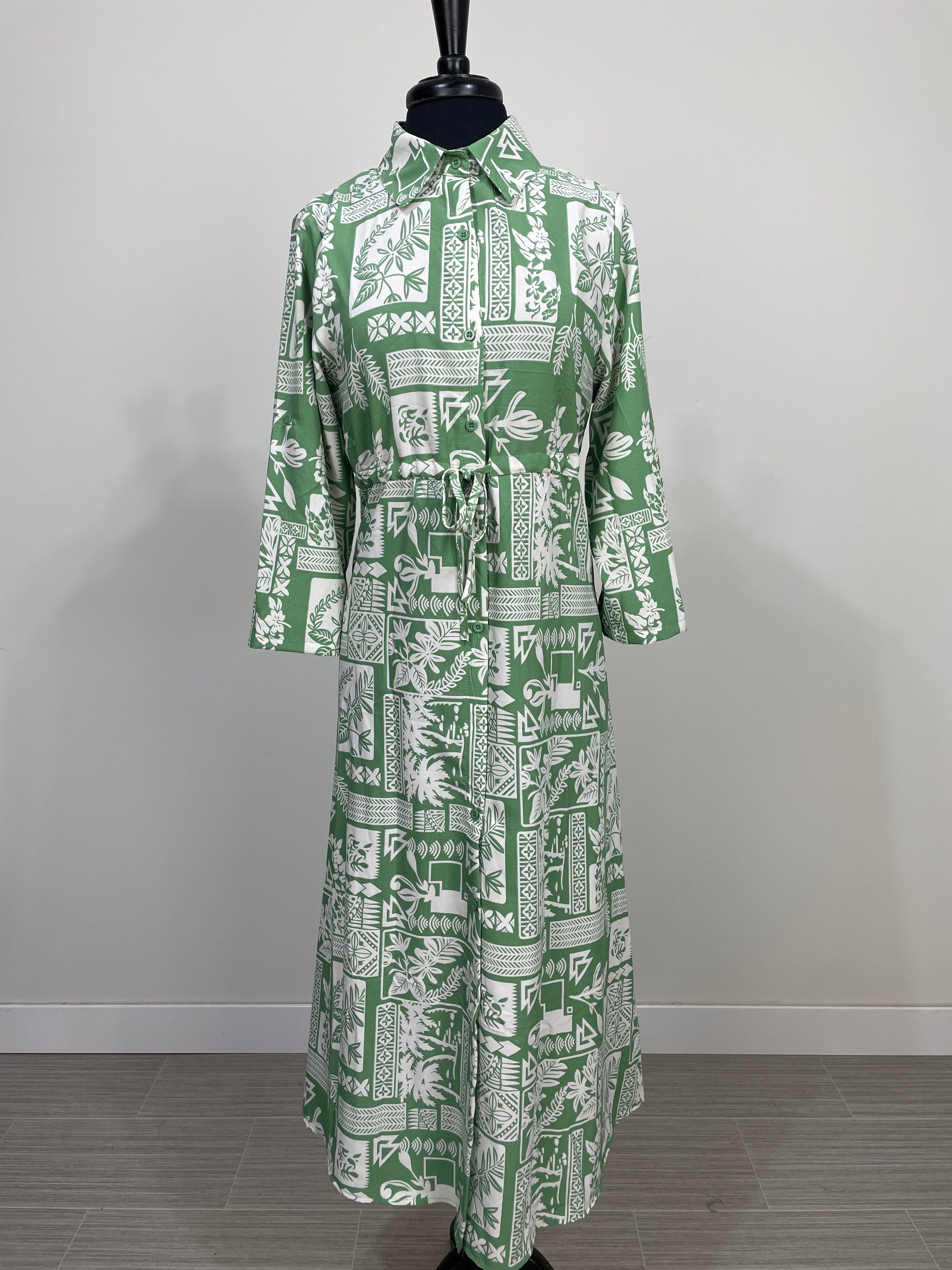 Green Tropical Geo Print Maxi Dress