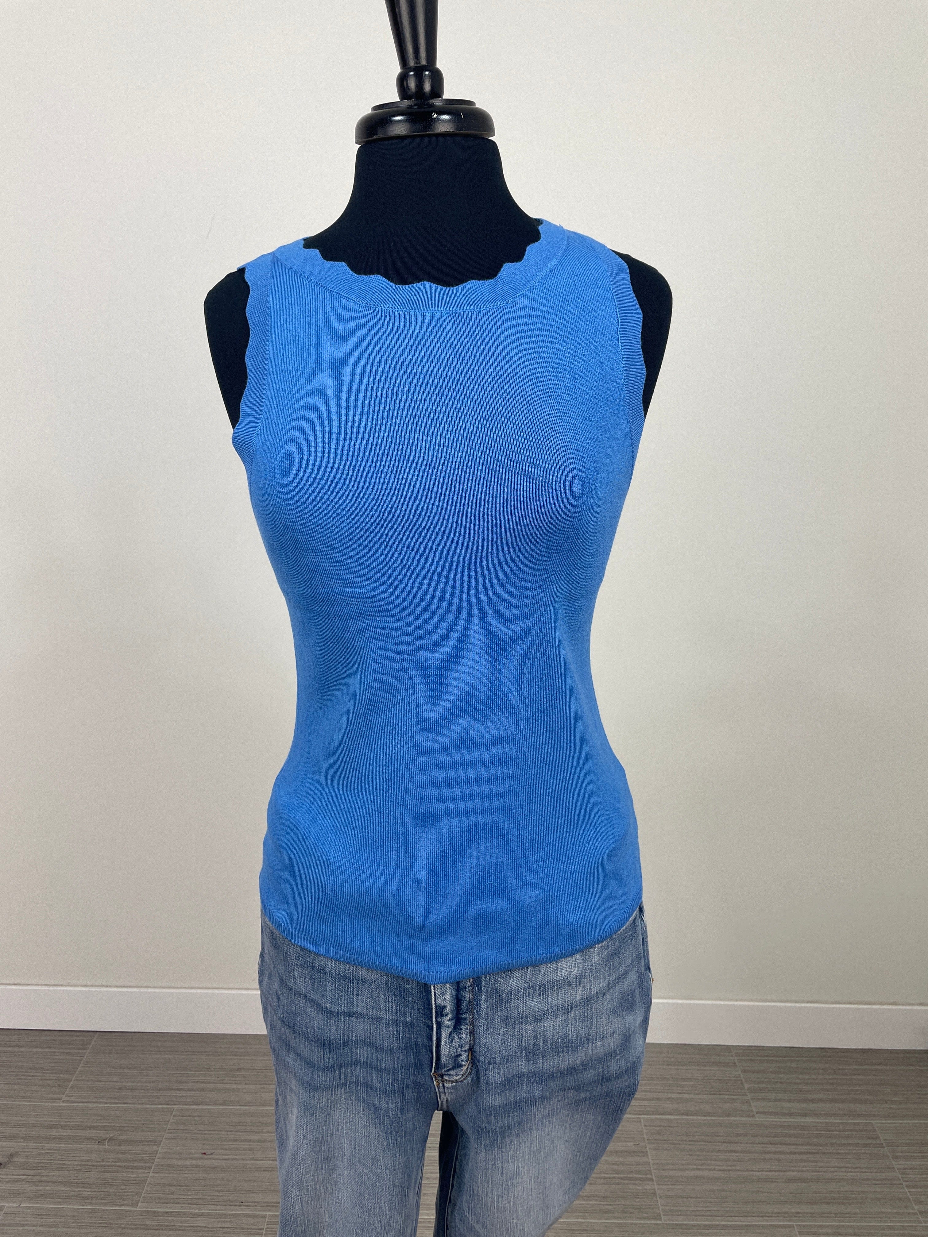 Blue Scalloped Detail Sweater Tank