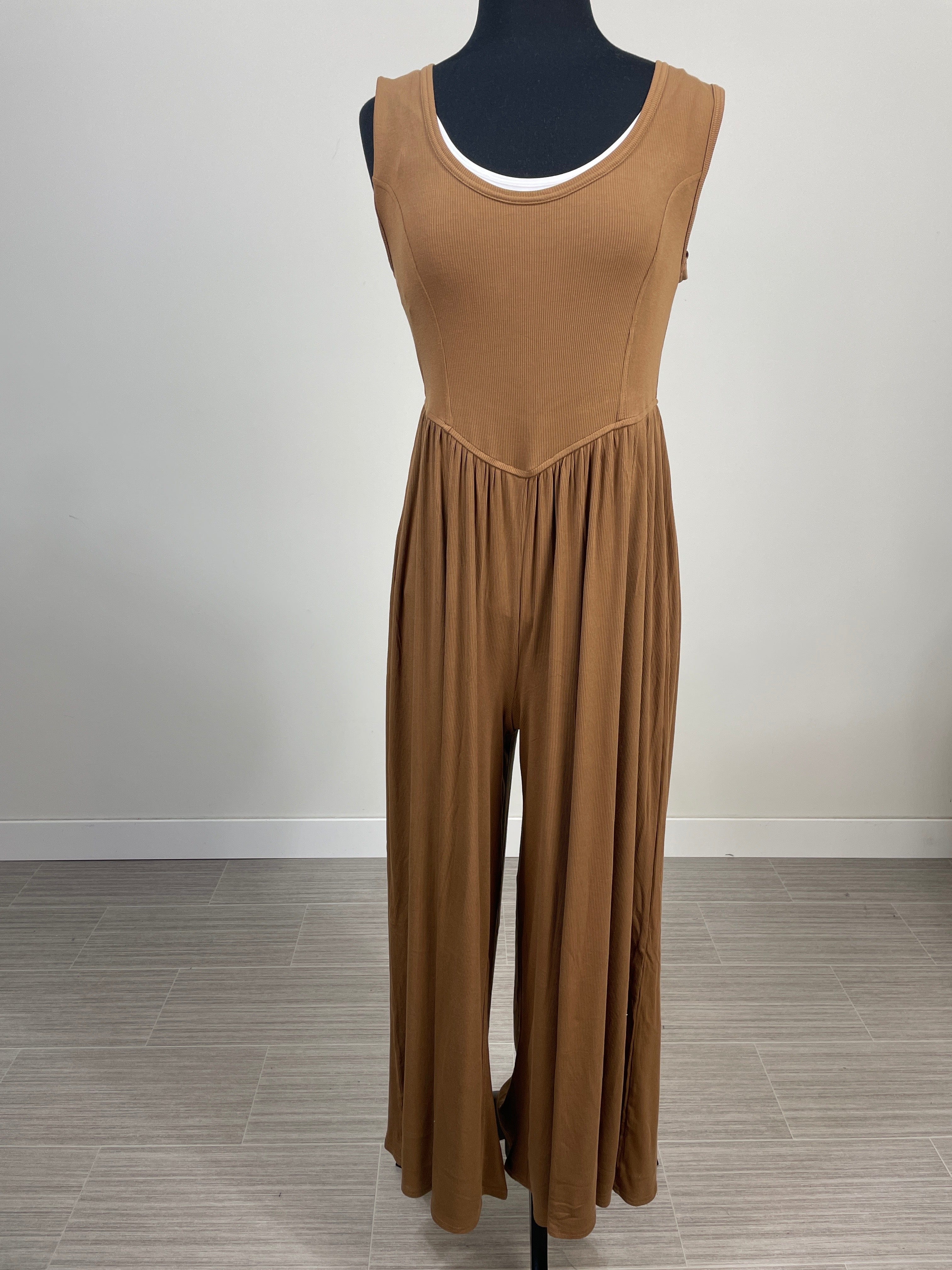 Chocolate Ribbed Wide Leg Jumpsuit