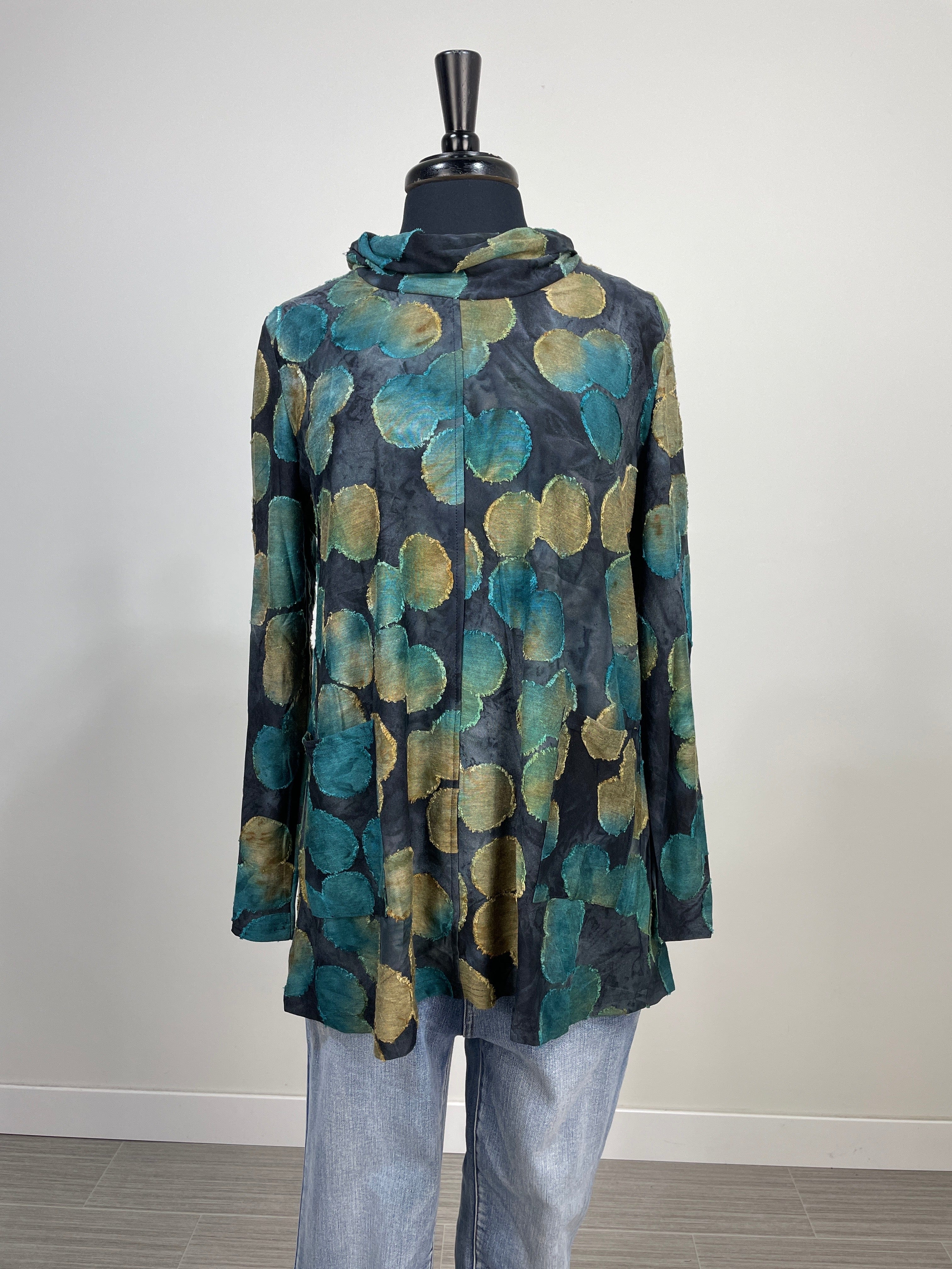 Teal & Black Dot Cowl Top