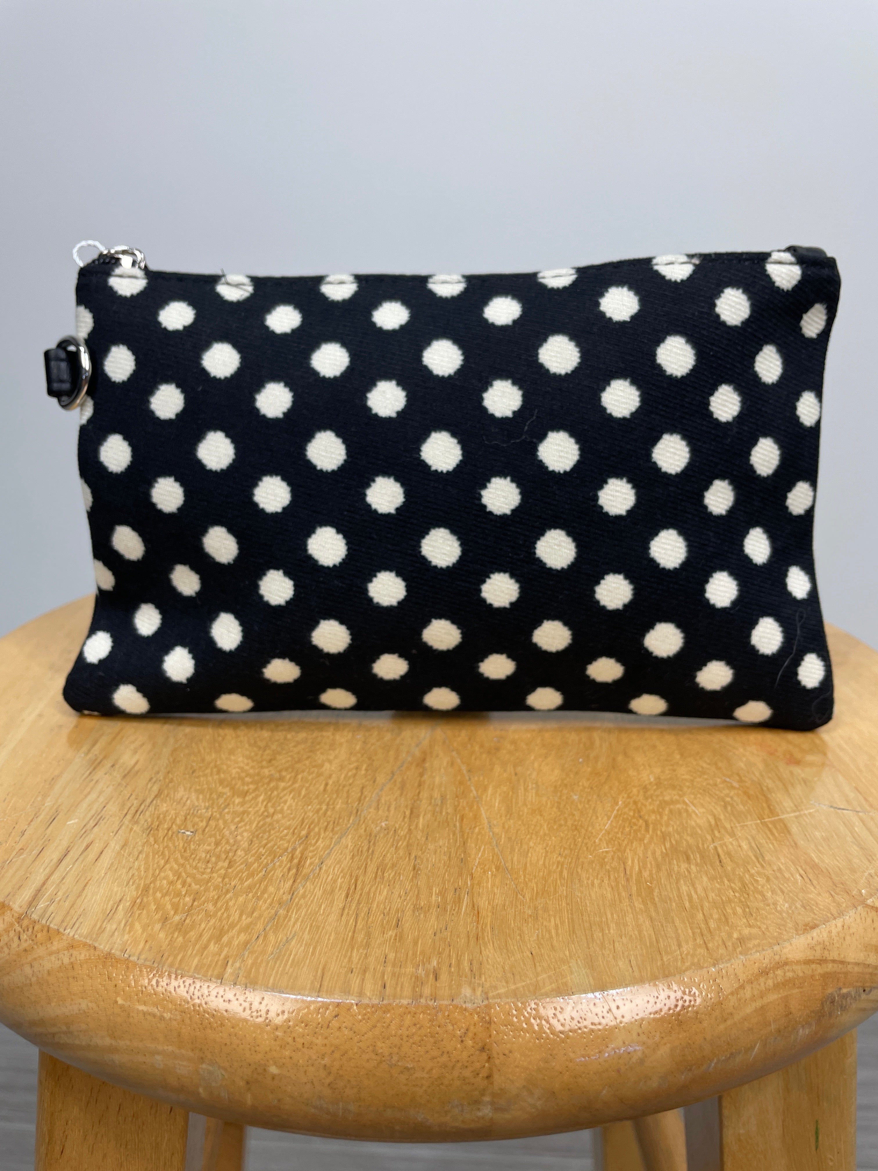 Black Polka Dot Print Wristlet Pouch Bag
