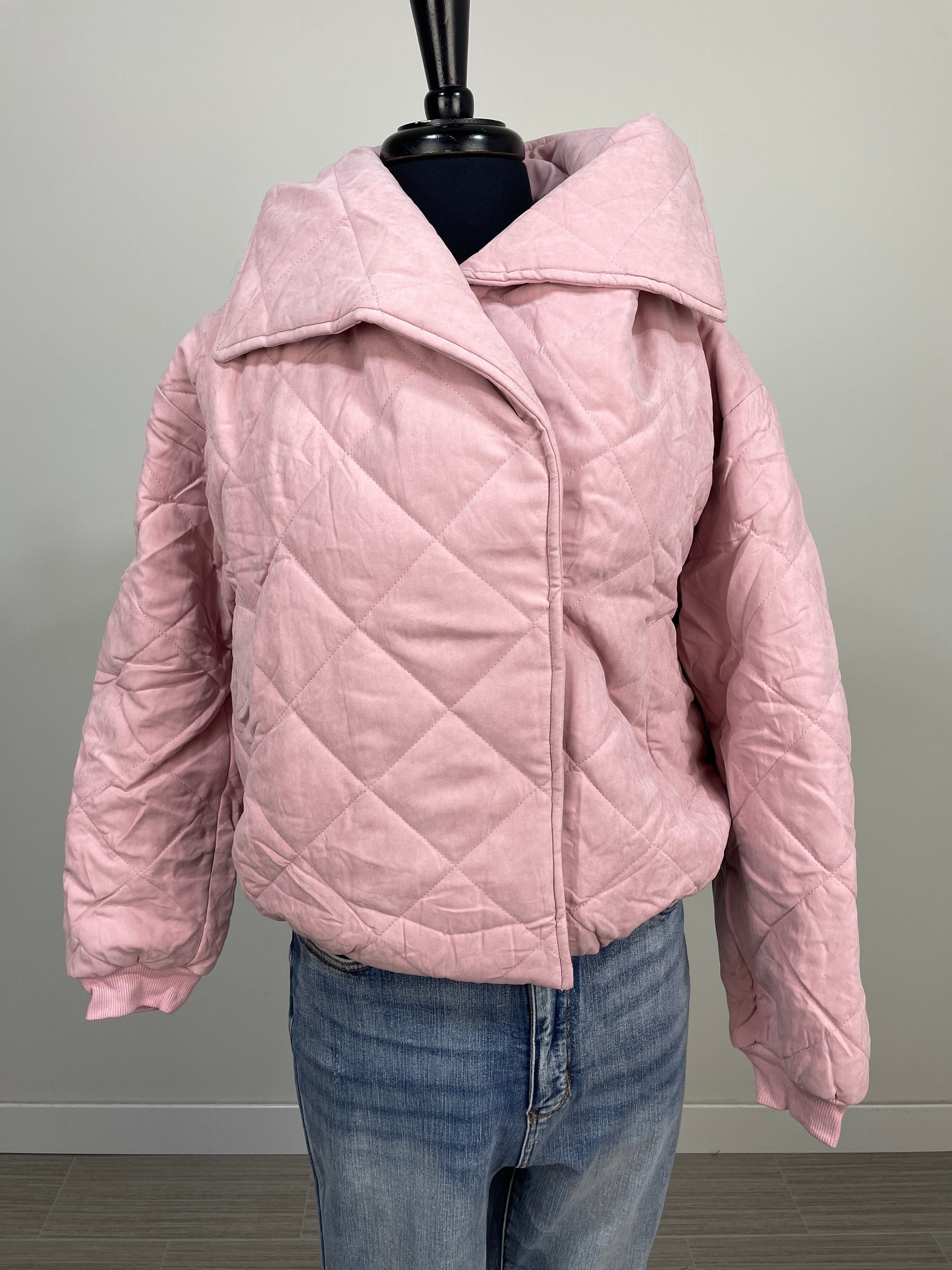 Baby Pink Quilted Bomber Jacket