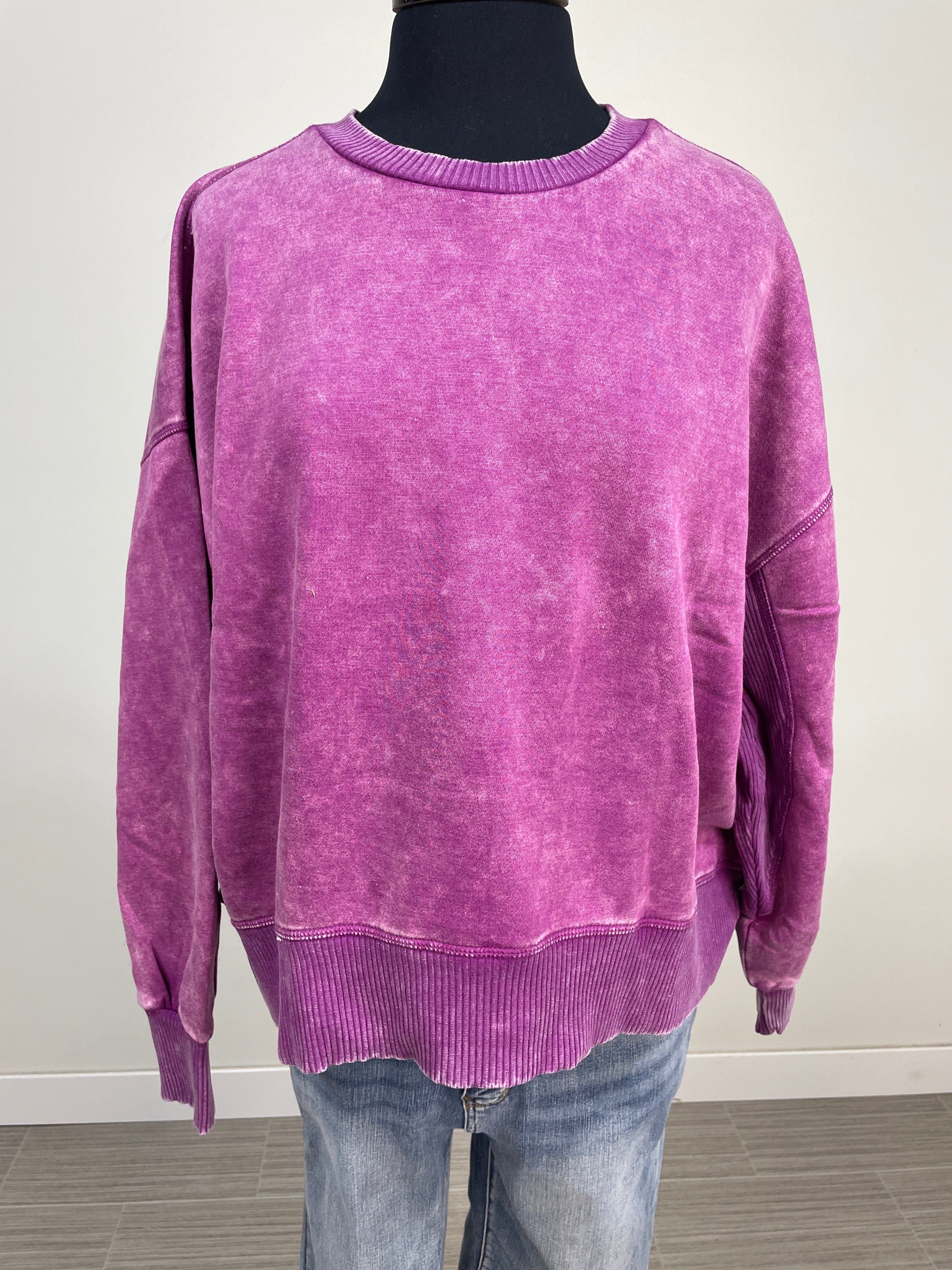 Light Plum Acid Wash Oversized Pullover