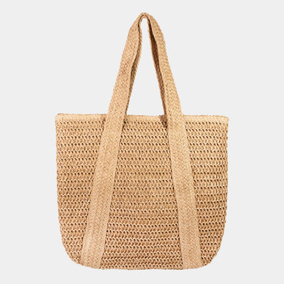 Straw Knit Zipper Tote Bag