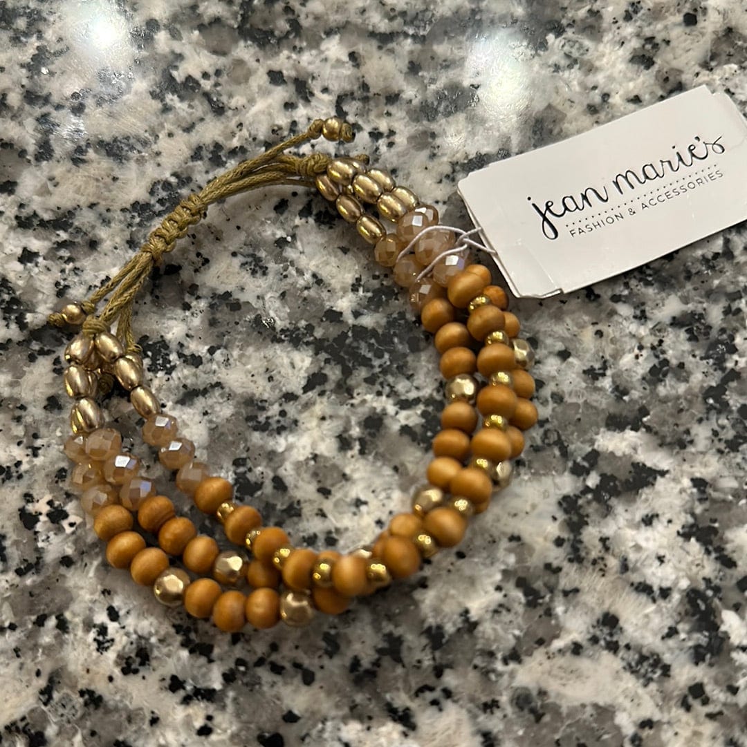Brown Wood Bead Pull Tie Bracelet
