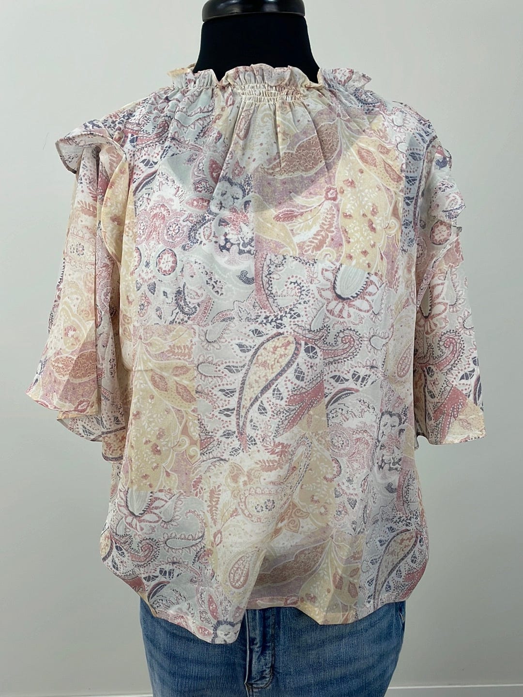 Cream Paisley Flutter Sleeve Blouse