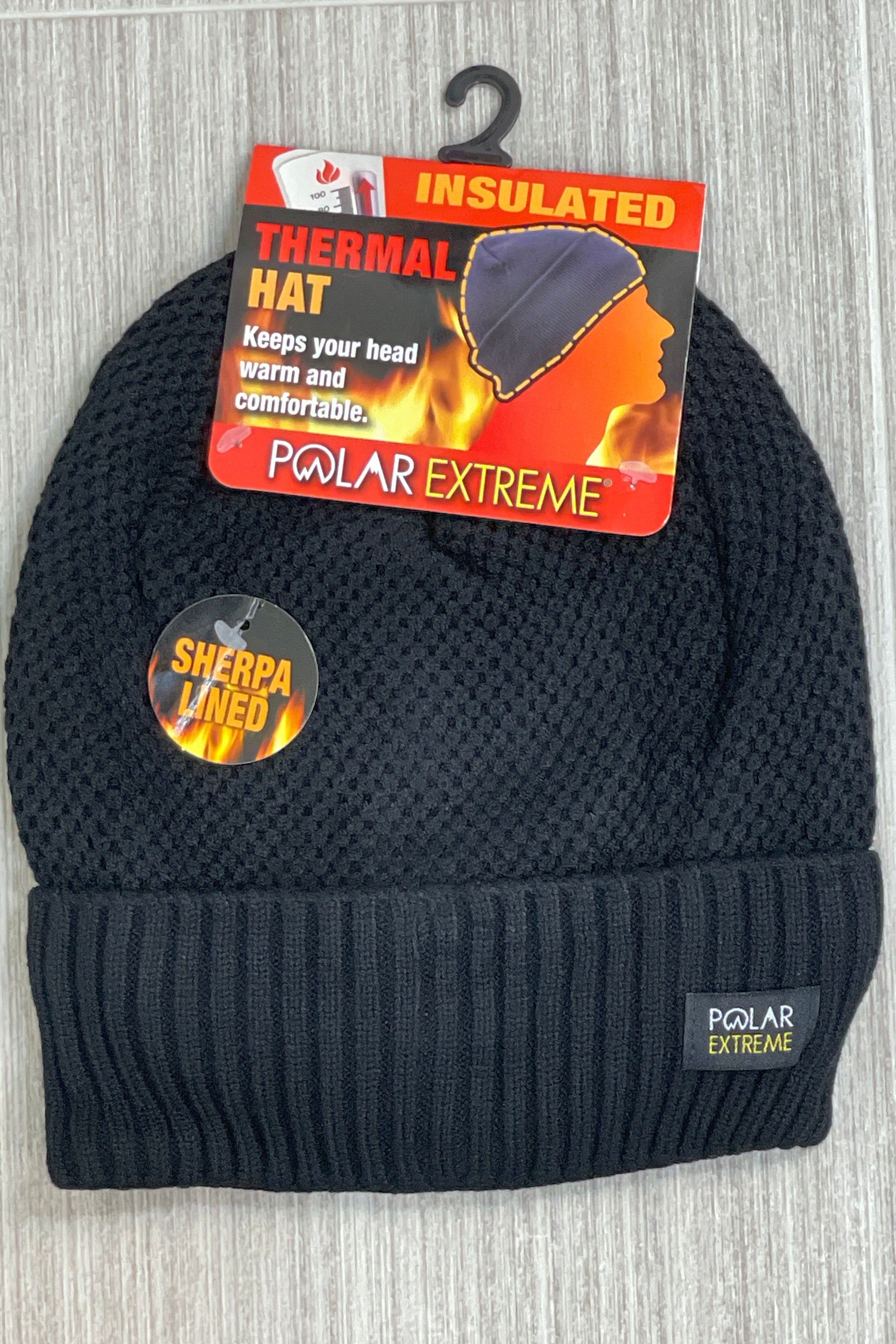 Black Men's Sherpa Lined Popcorn Stitch Polar Extreme Heat Hat
