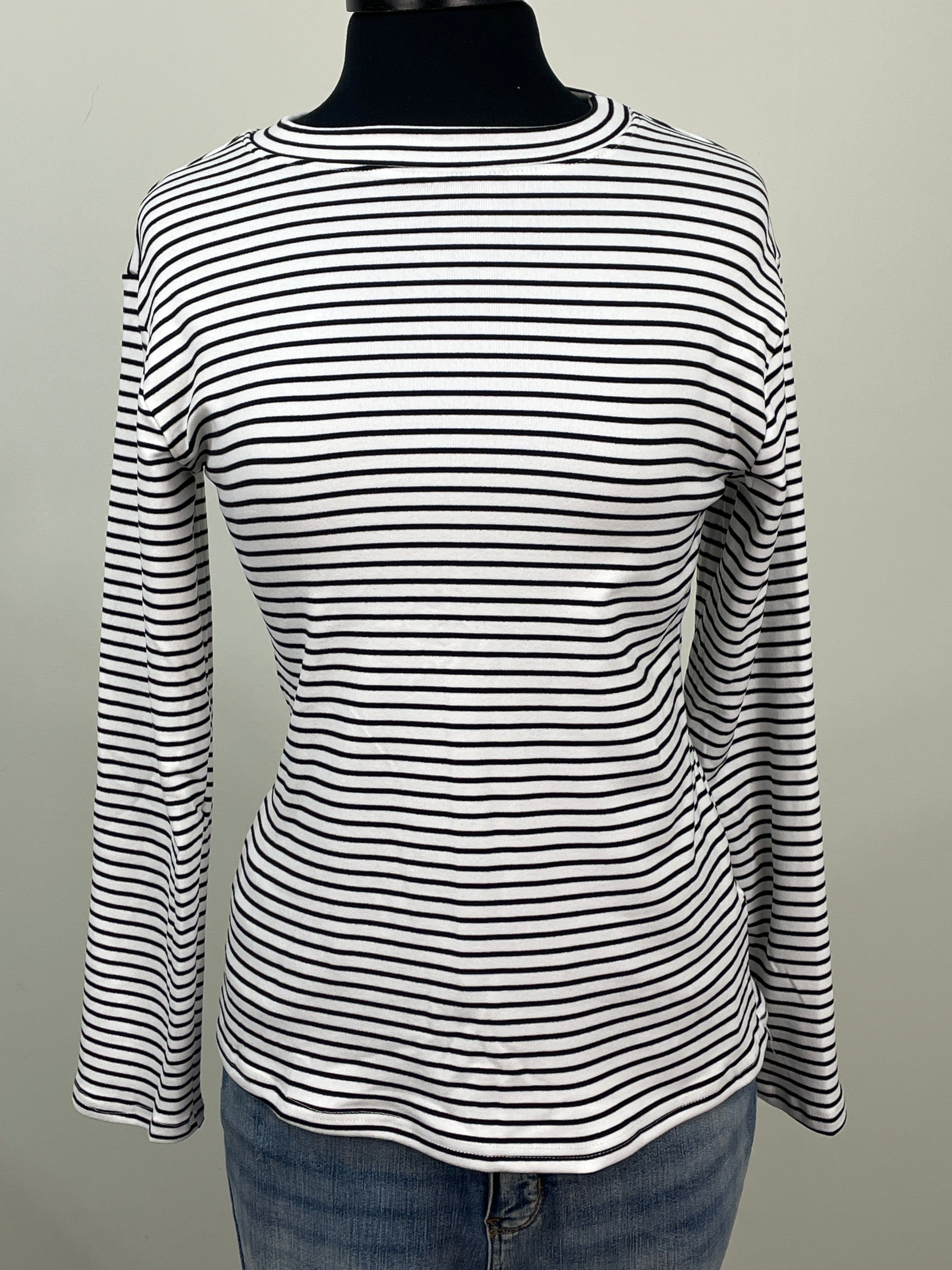 White & Black Stripe Soft Long Sleeve Top