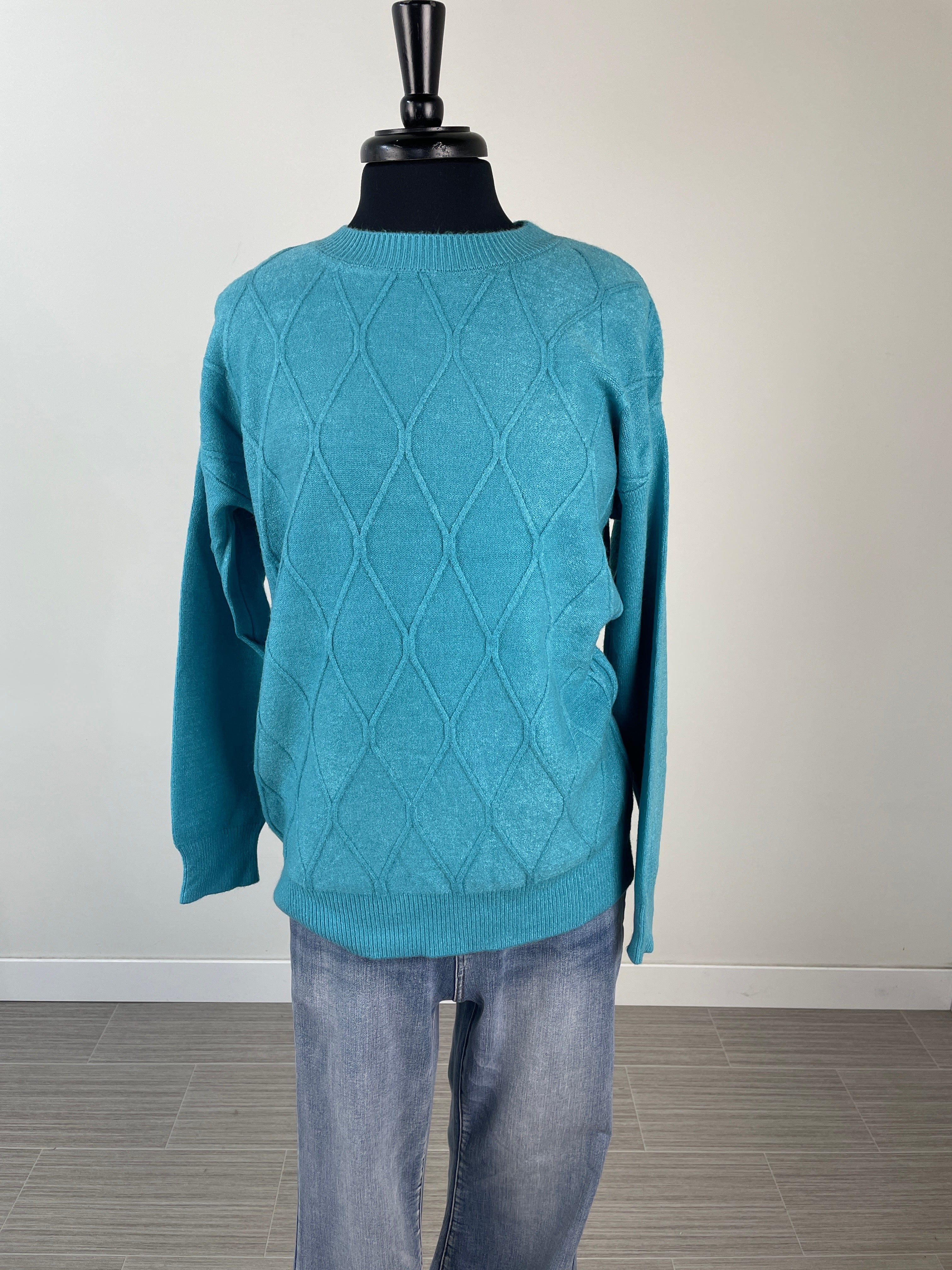 Teal Diamond Pullover Sweater