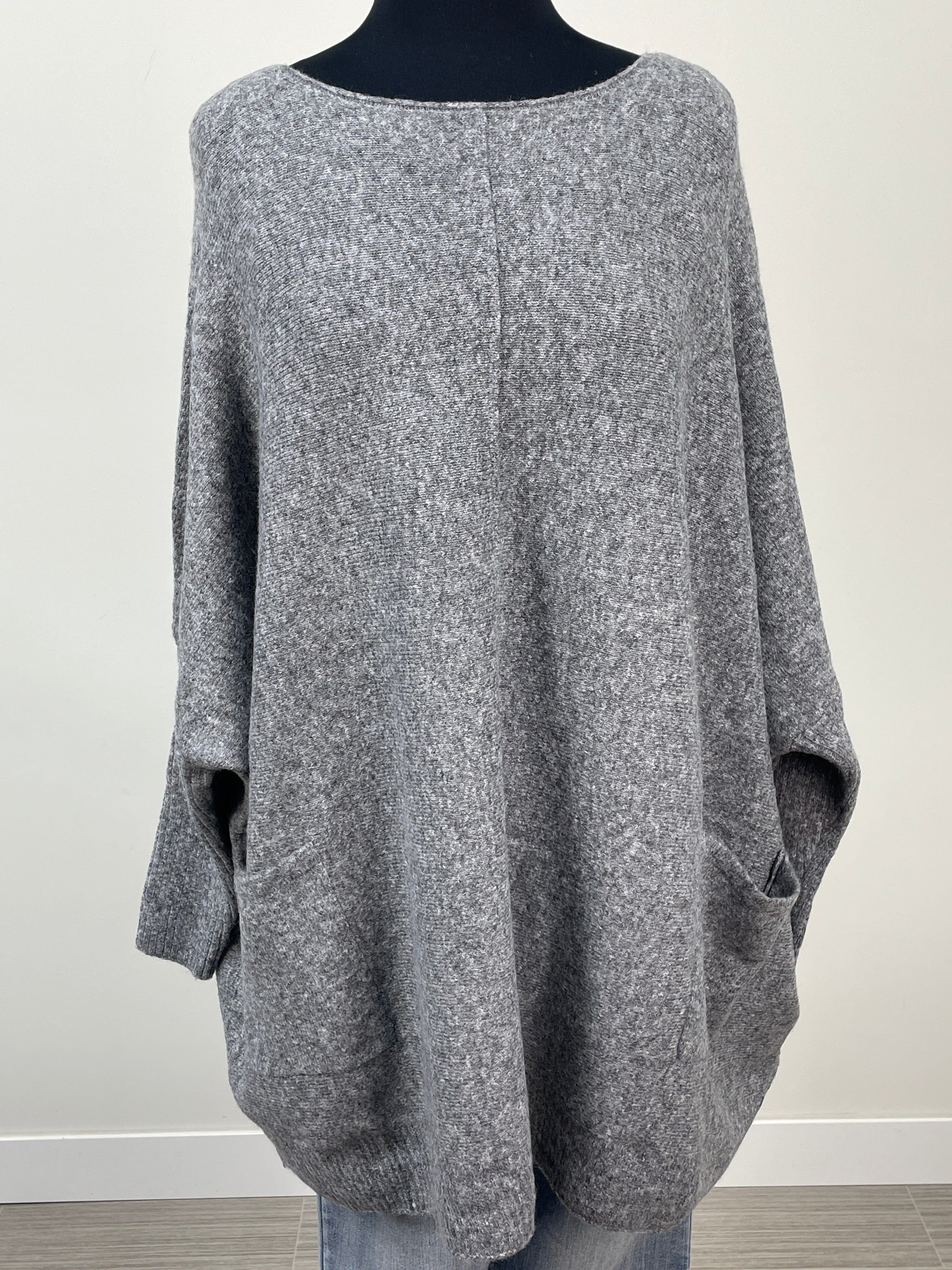 Gray Batwing Center Seam Pullover Sweater
