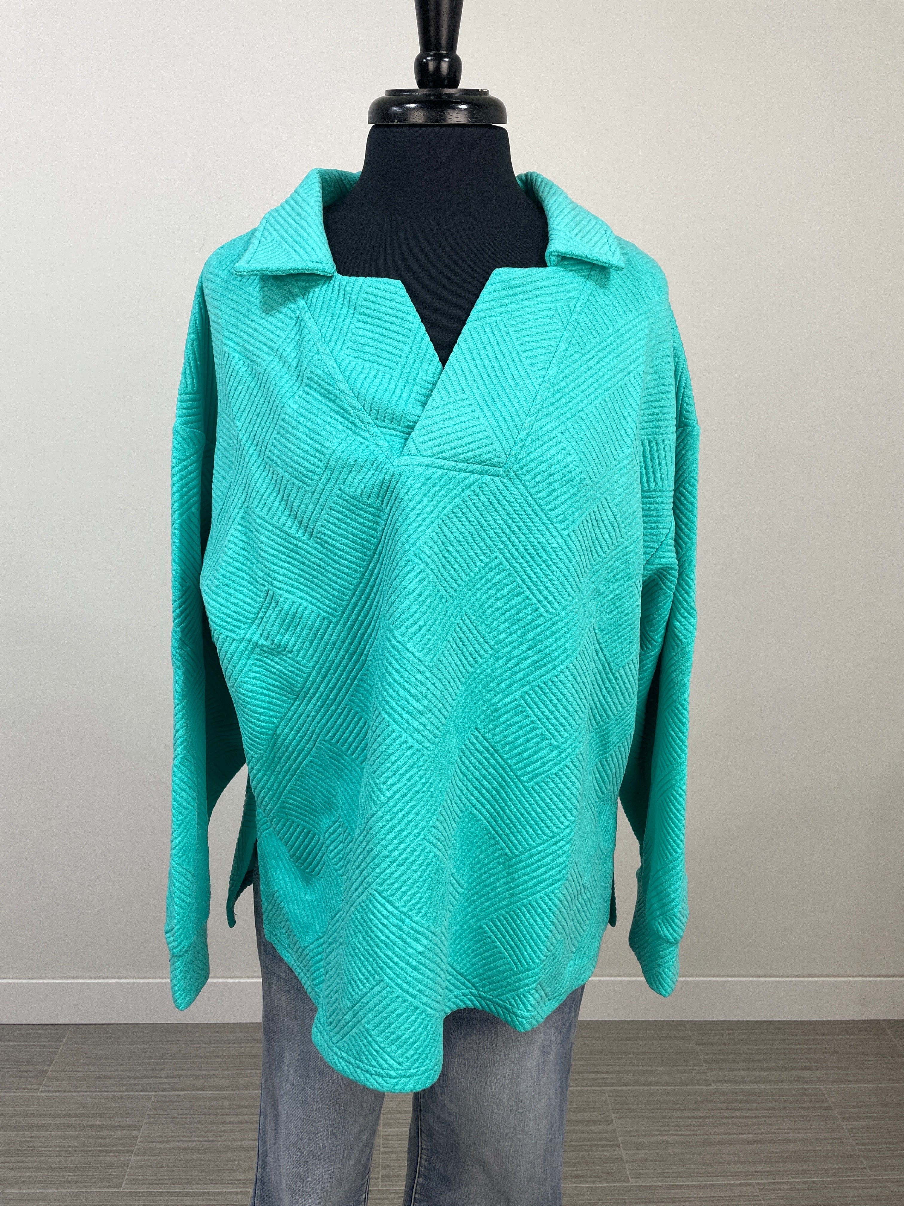 Turquoise Textured Collared Top
