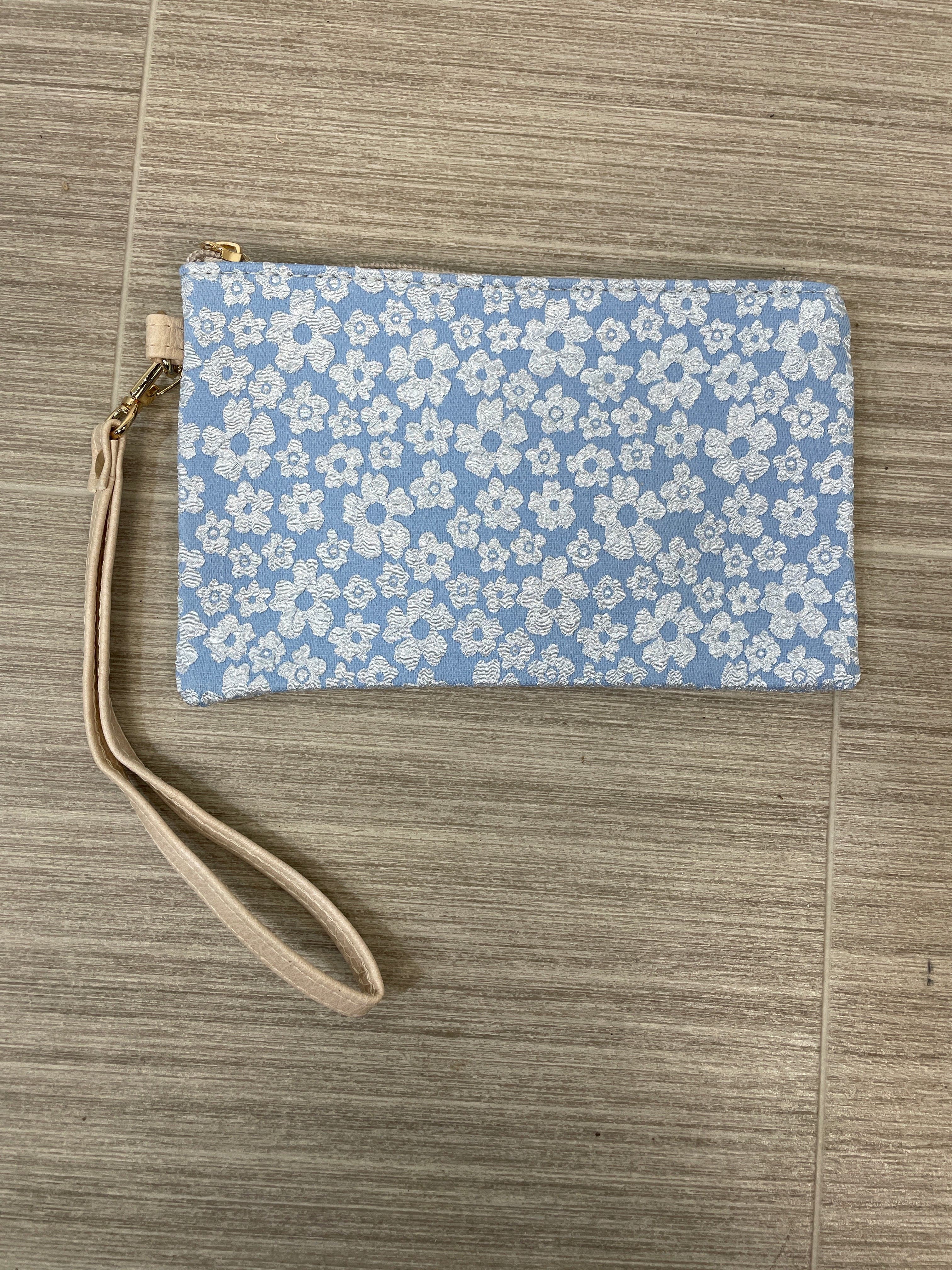 Blue Floral Wristlet Pouch