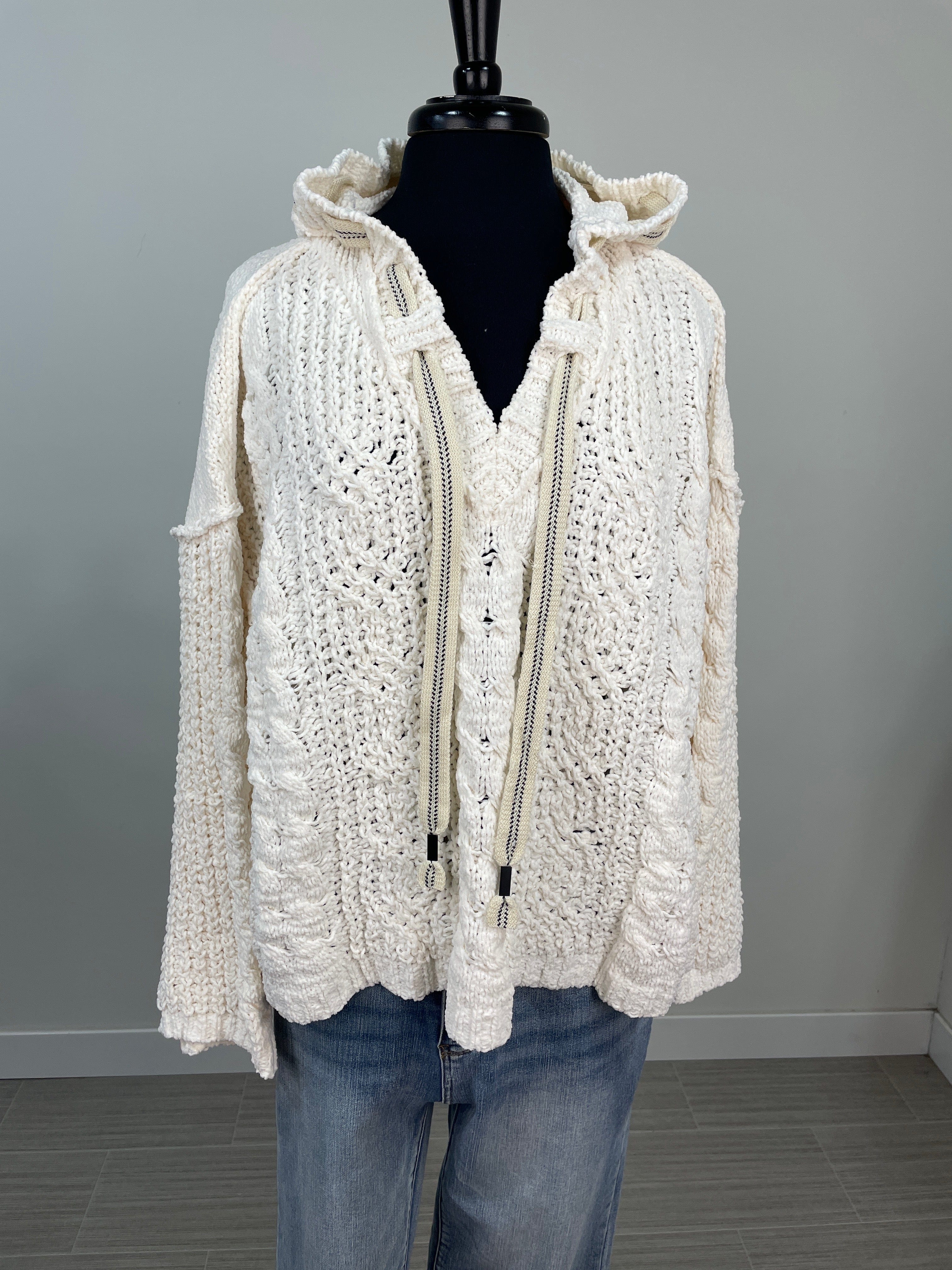 Cream Chenille Hooded Sweater