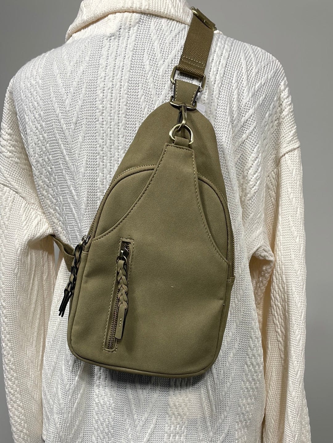 Suede Olive Nikki Sling Pack Bag