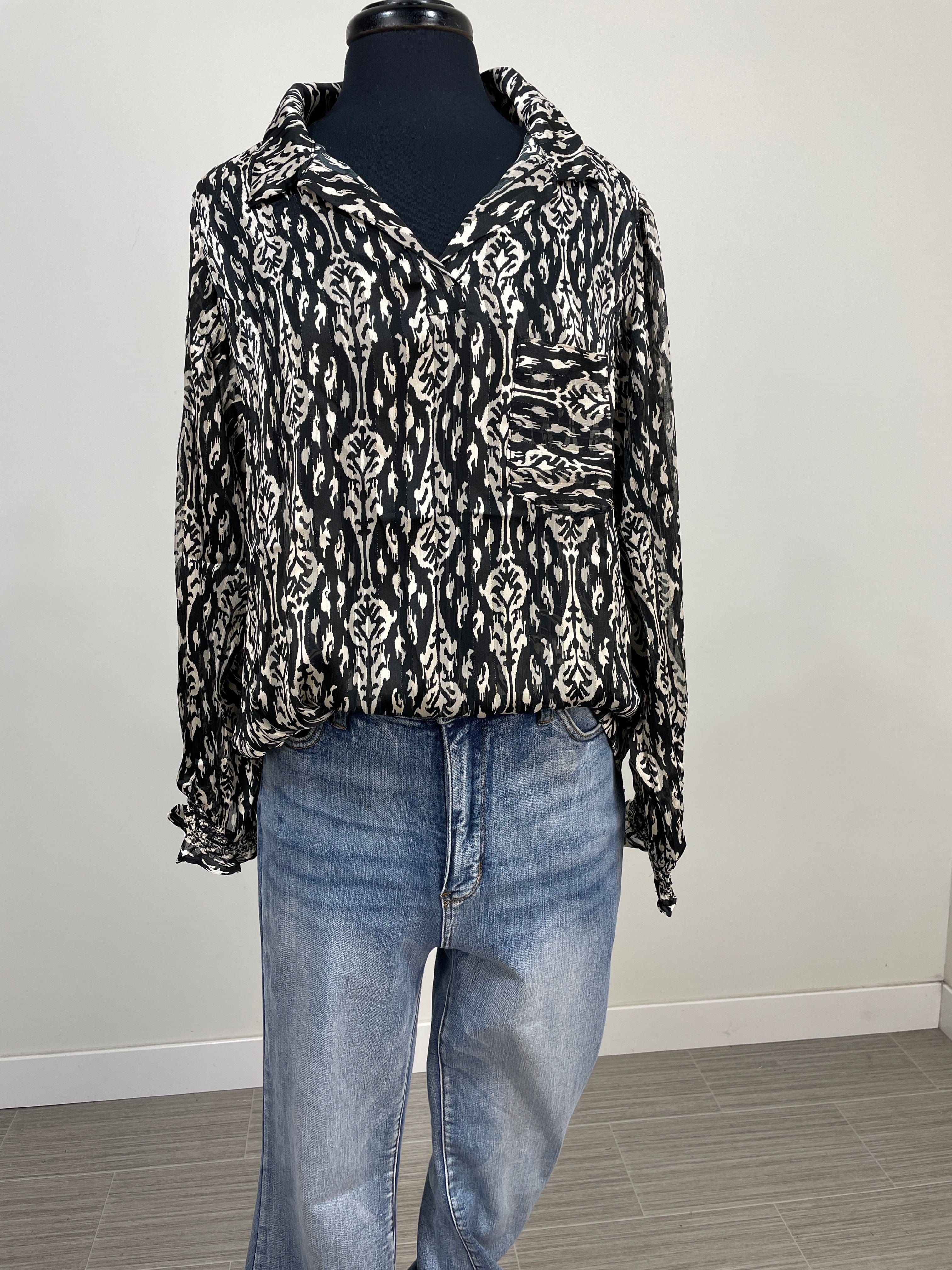 Black Abstract Print Blouse