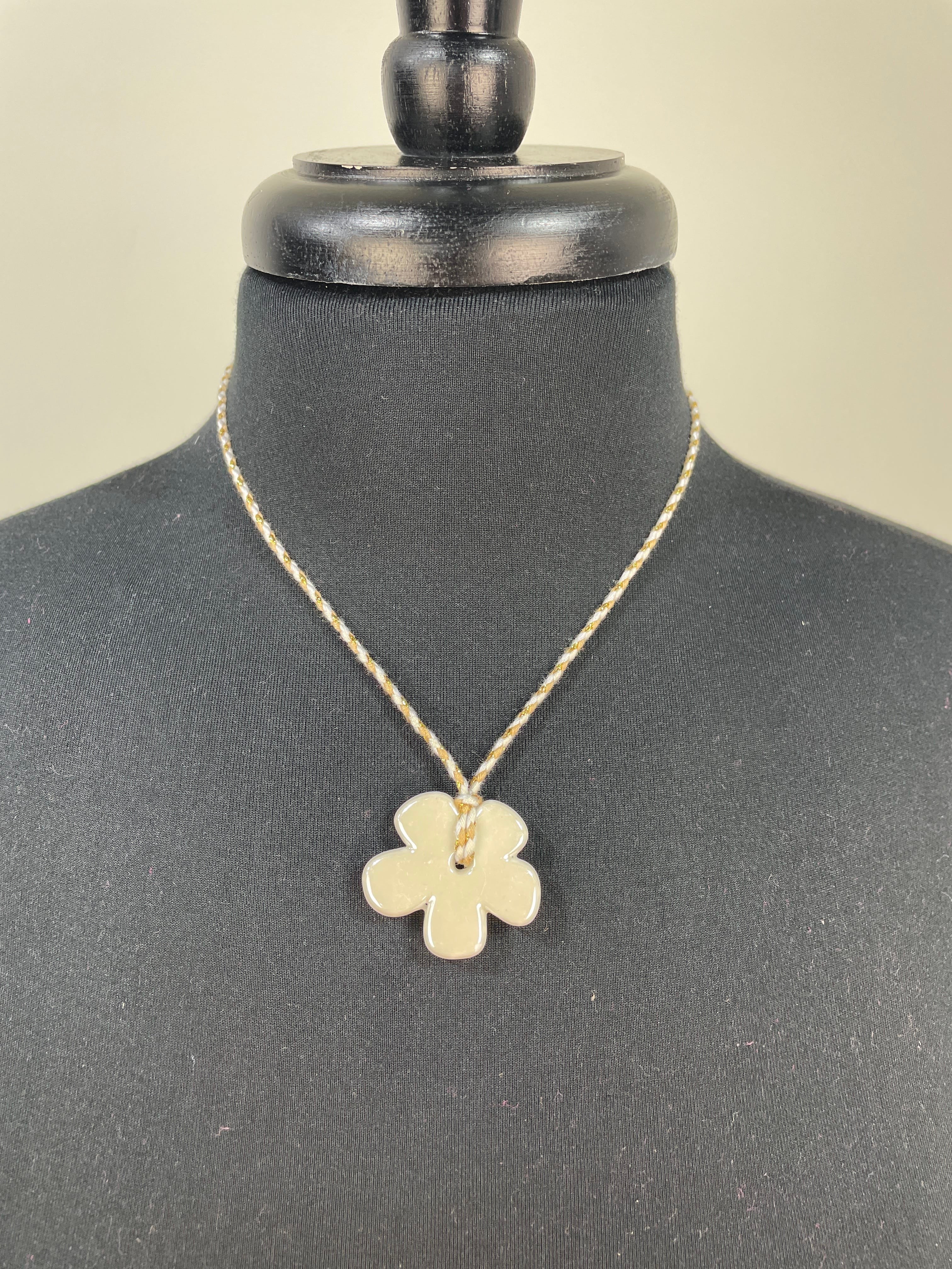 Cotton Ceramic Flower Pendant Necklace