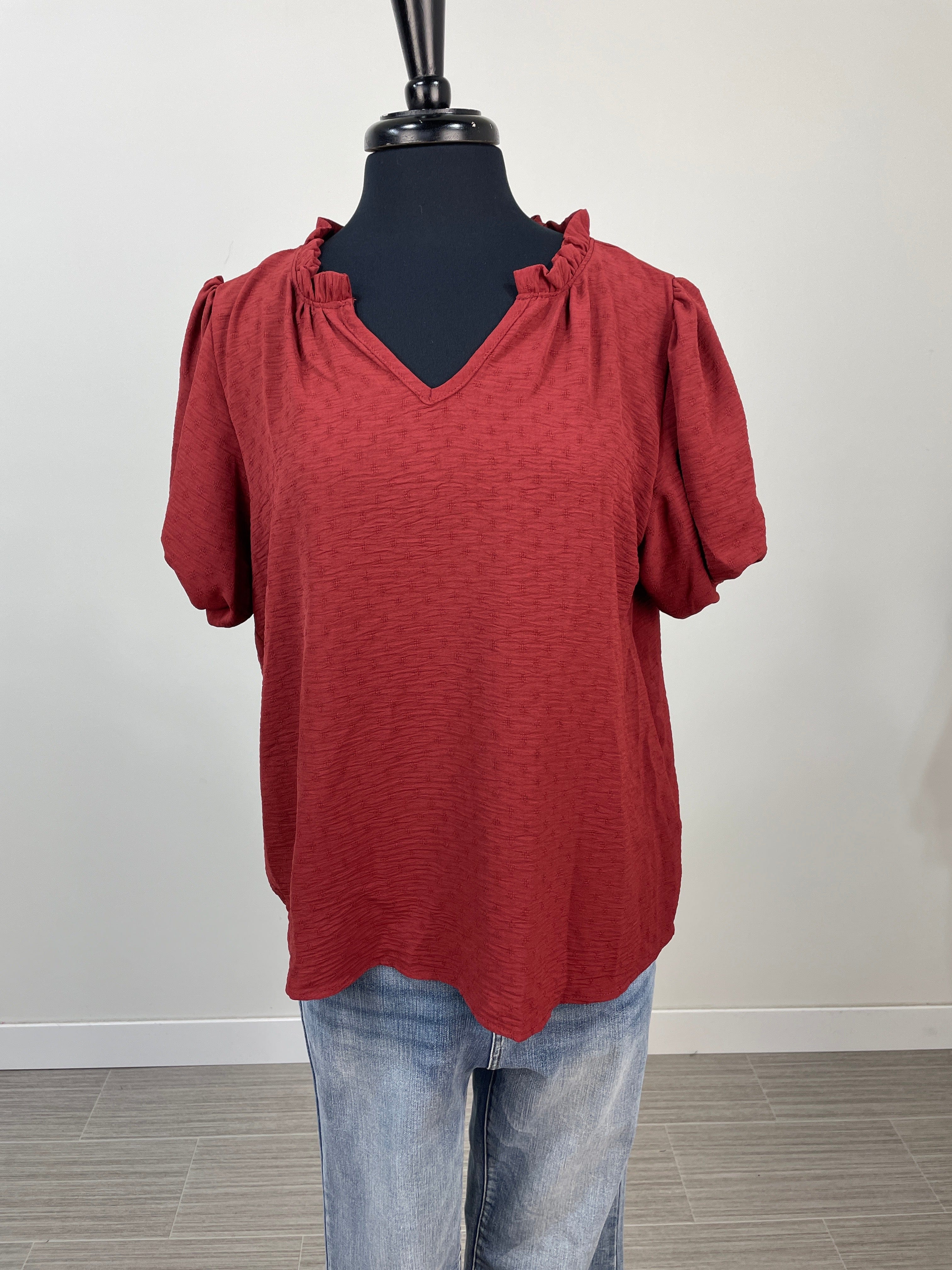 Brick Diamond Texture Puff Sleeve Blouse