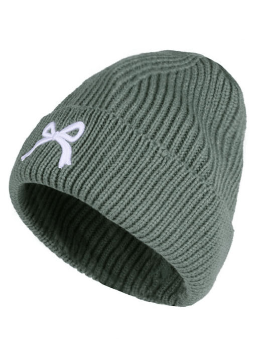 Forest Green Embroidered Bow Beanie