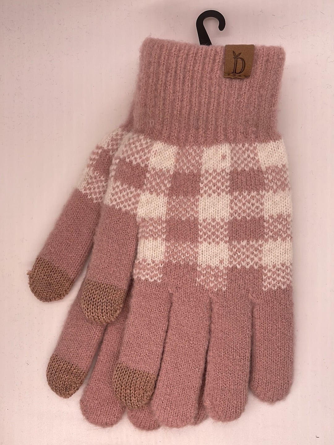 Mauve Check Pattern Knit Gloves