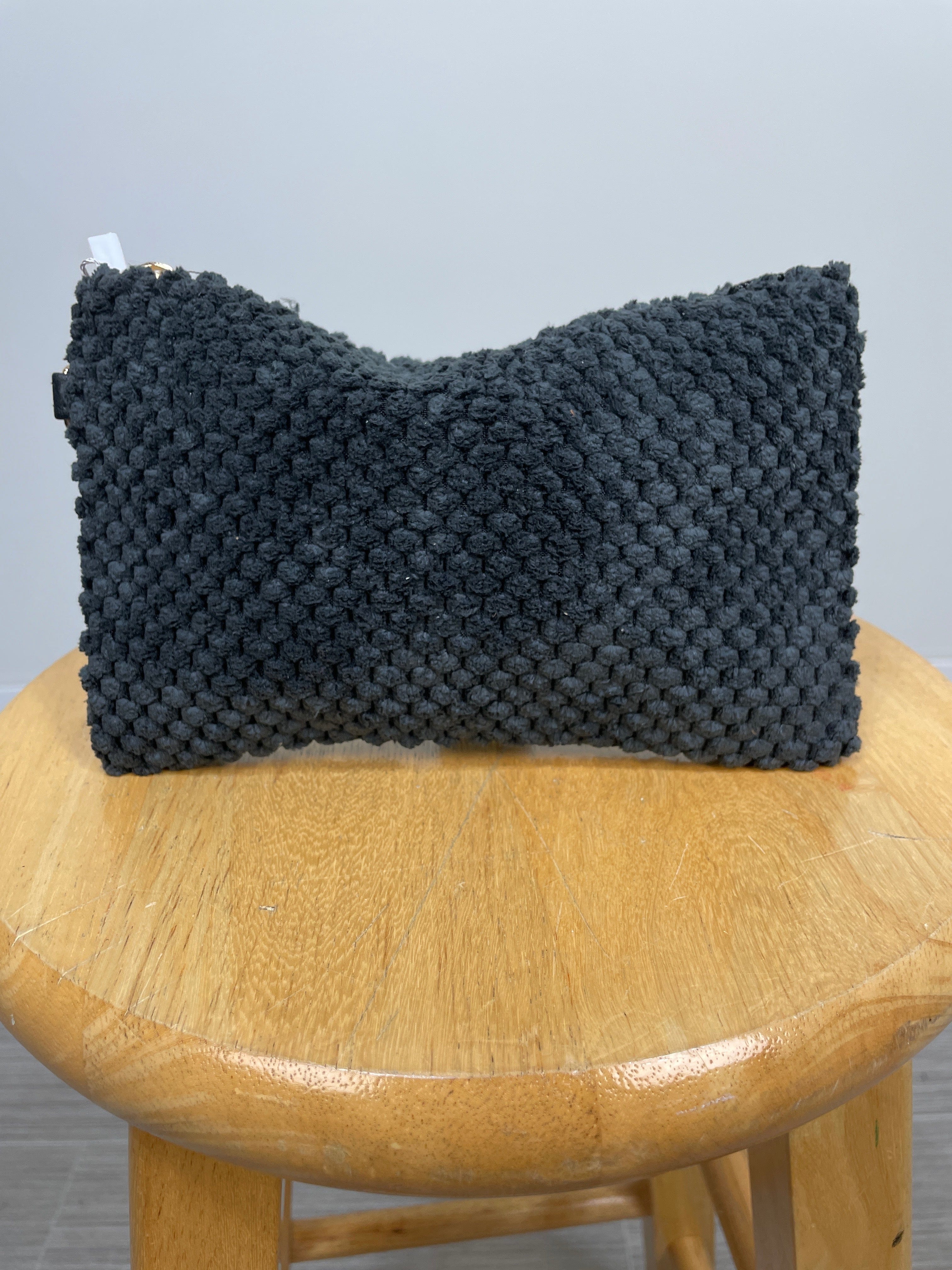 Black Textured Terry Cloth Wristlet Pouch Bag