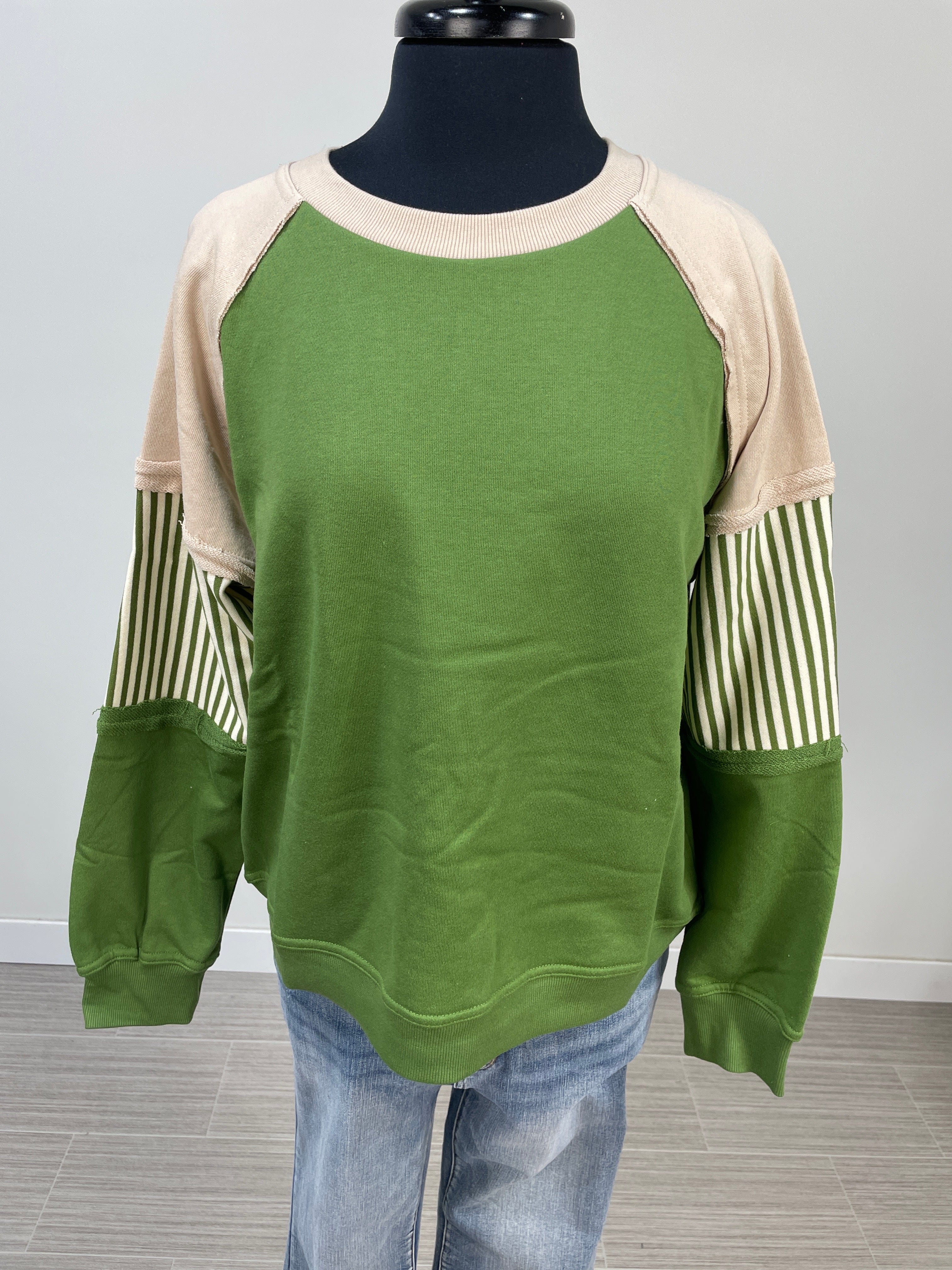 Green Stripe Colorblock Terry Top