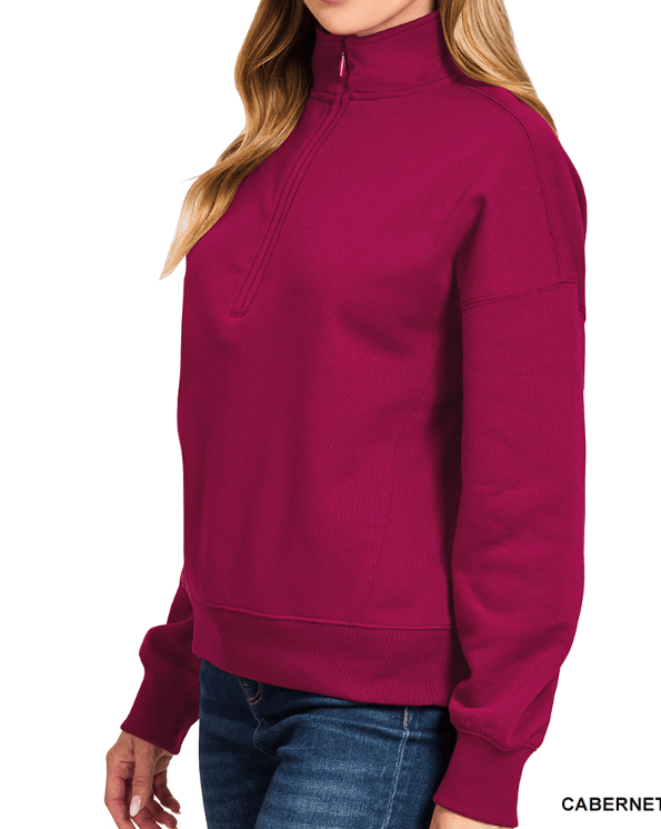 Cabernet High Neck Half Zip Sweatshirt