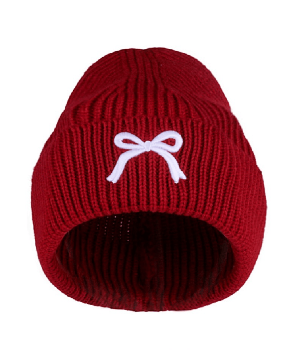 Dark Red Embroidered Bow Beanie
