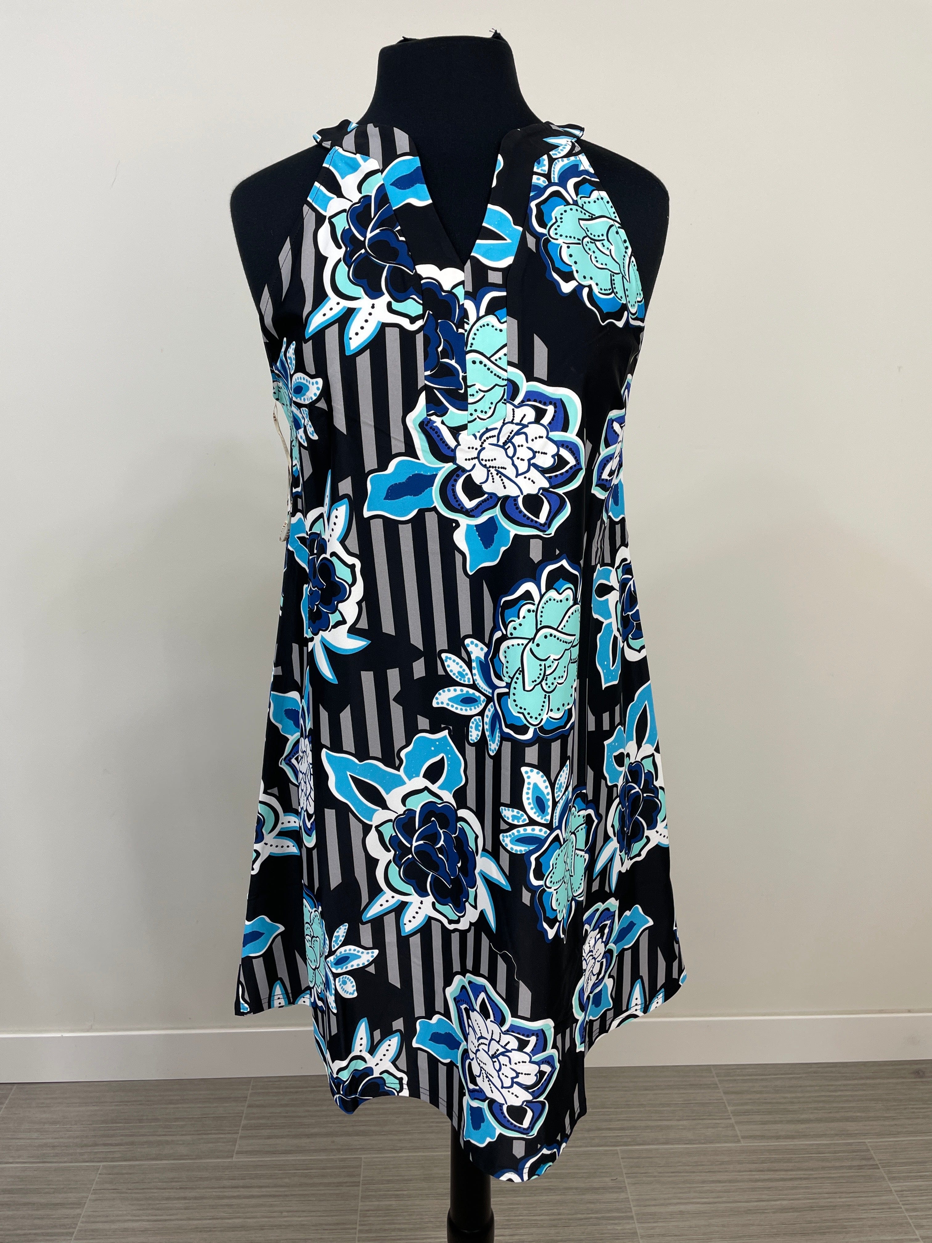 Black & Blue Sleeveless Shift Dress