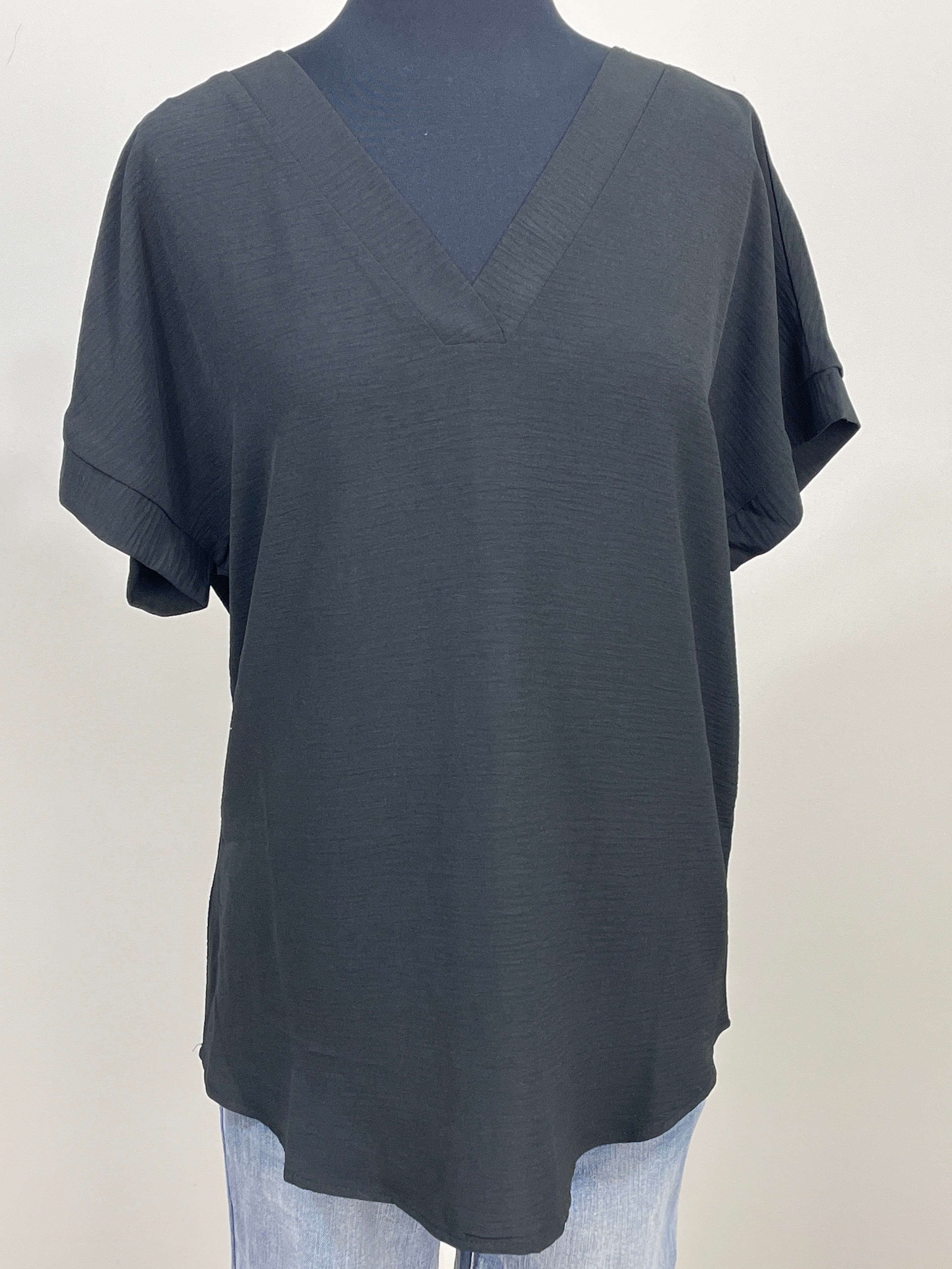 Black Woven VNeck Blouse