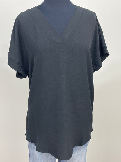 Black Woven VNeck Blouse