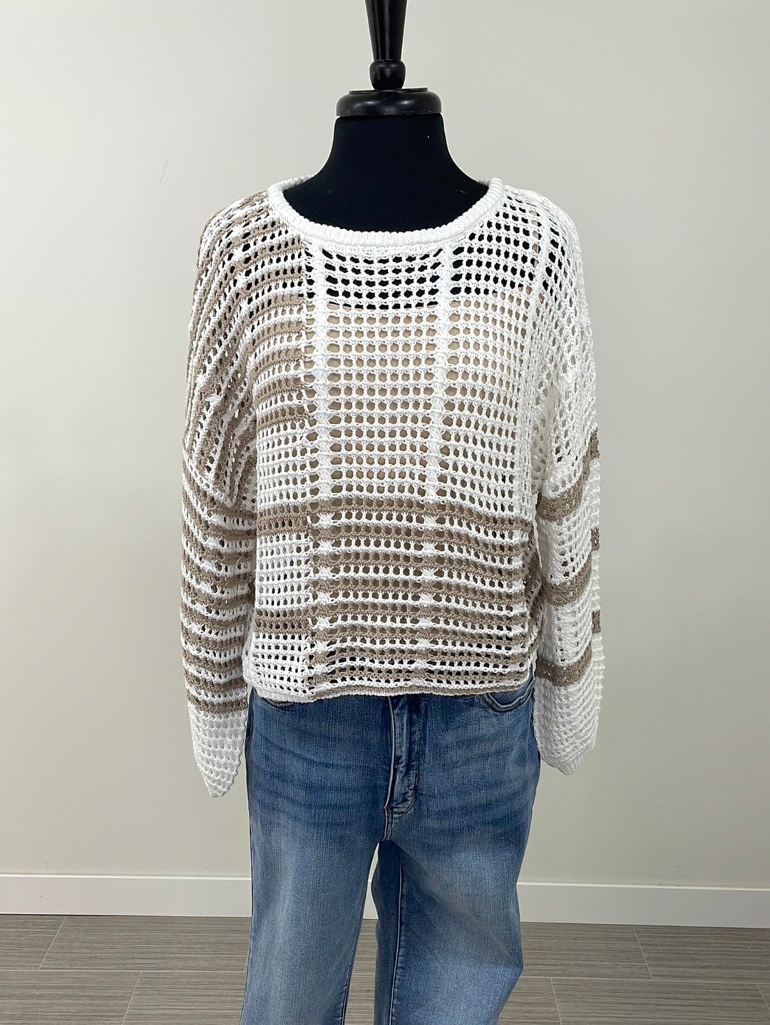 Taupe Stripe Colorblock Pullover