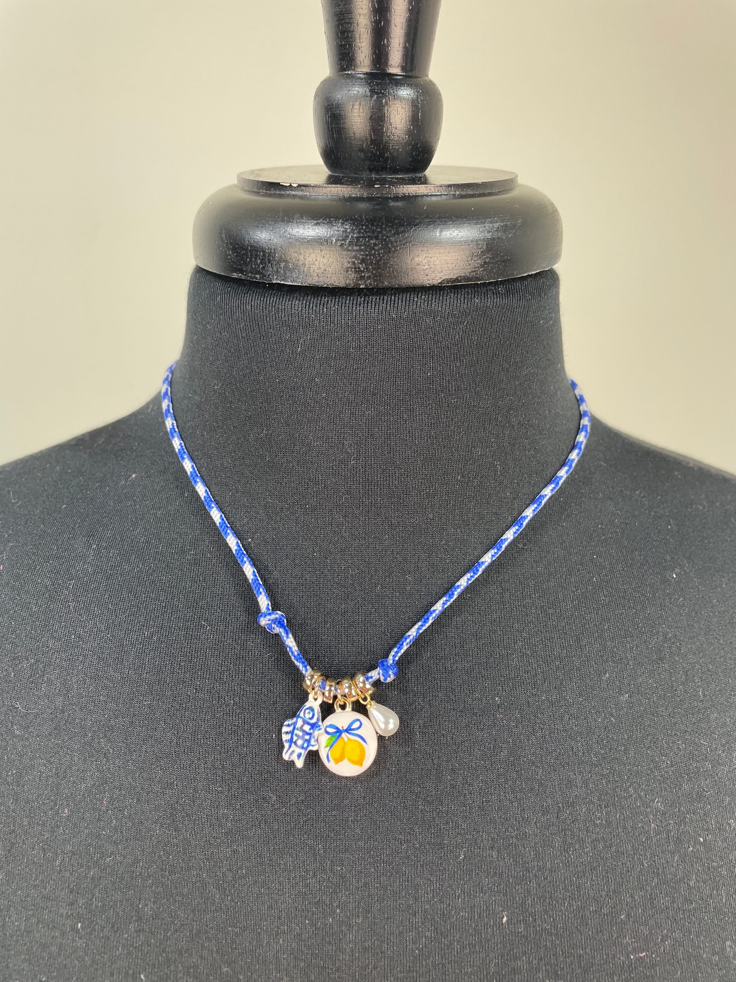 Blue Lemon & Fish Charms Rope Necklace