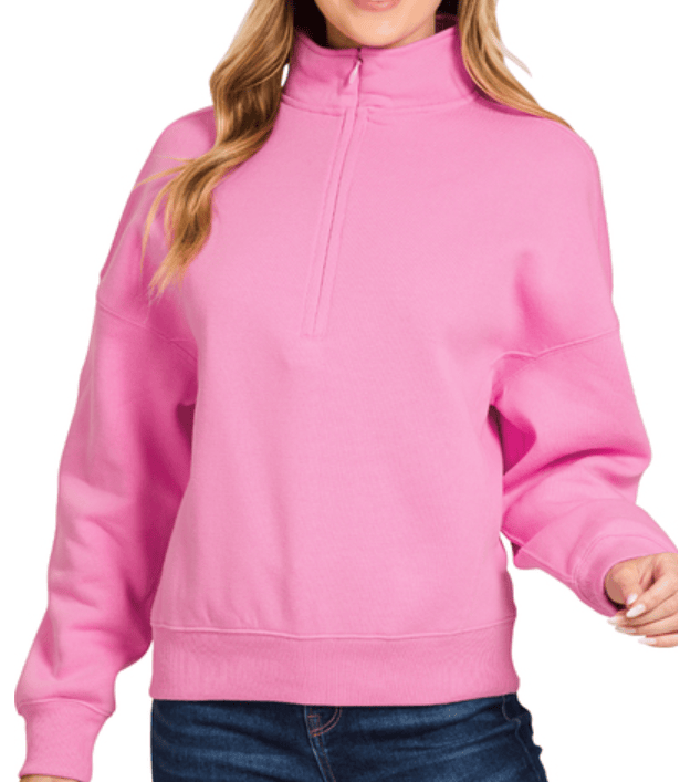Candy Pink High Neck Half Zip Sweatshirt