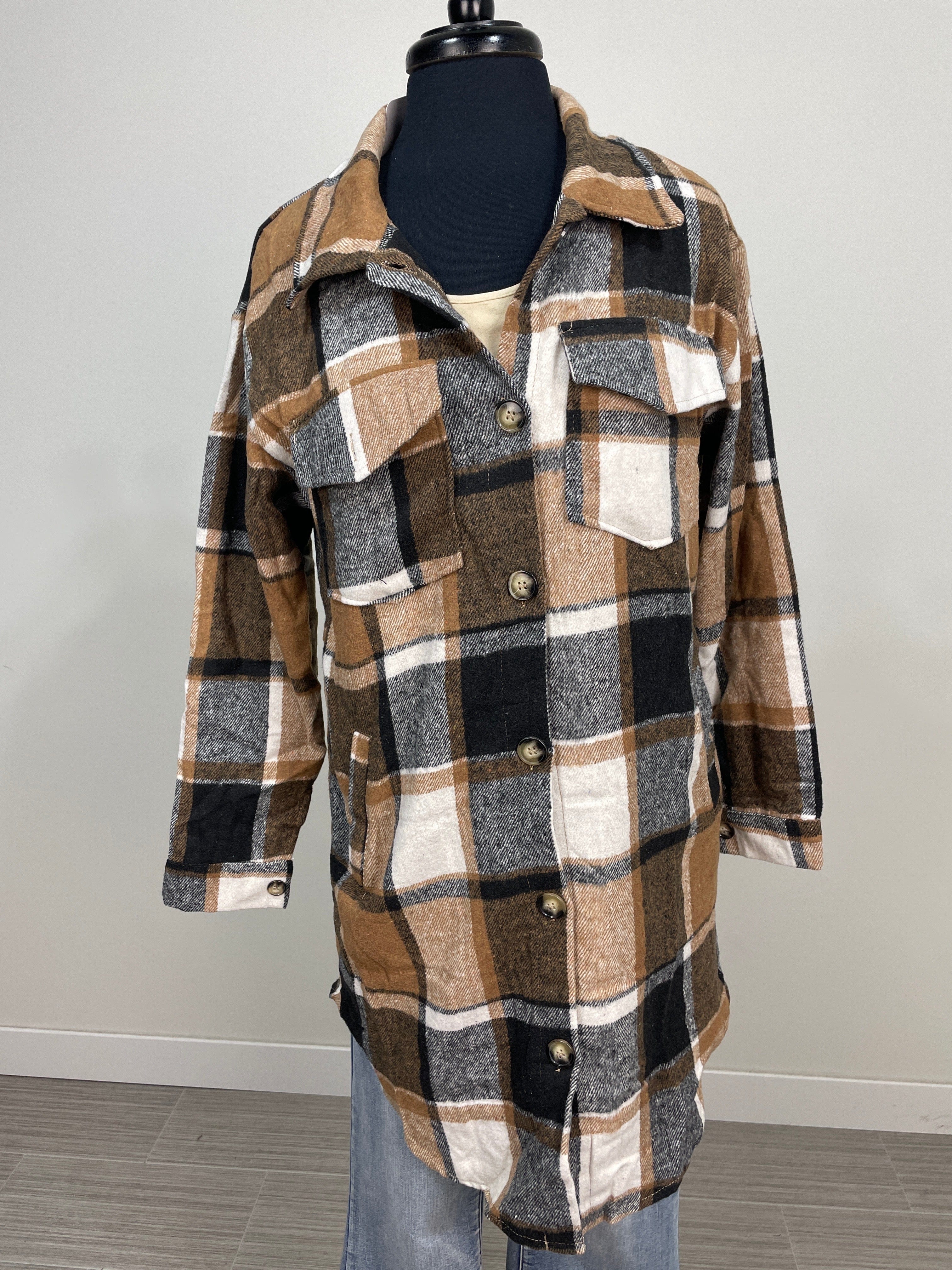 Brown & Black Plaid Long Shacket
