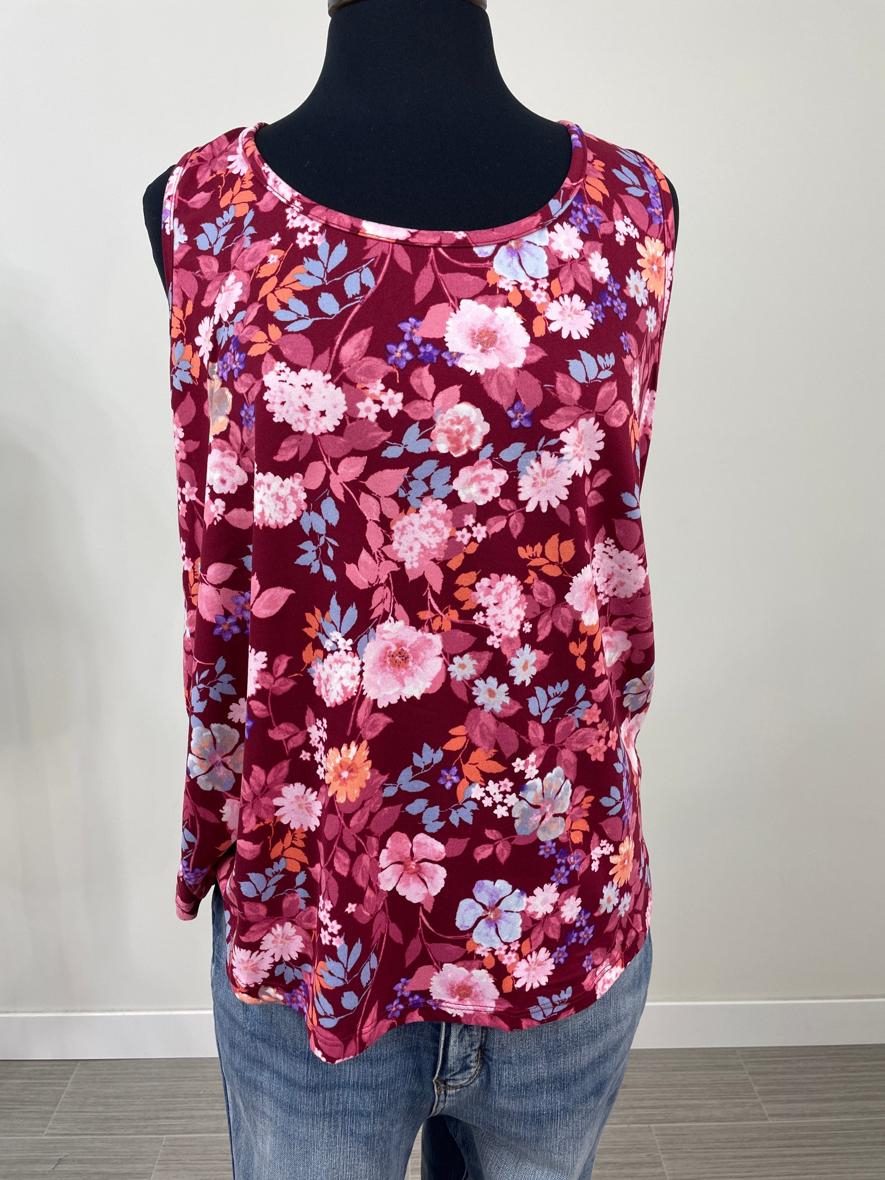 Burgundy Floral Sleeveless Top